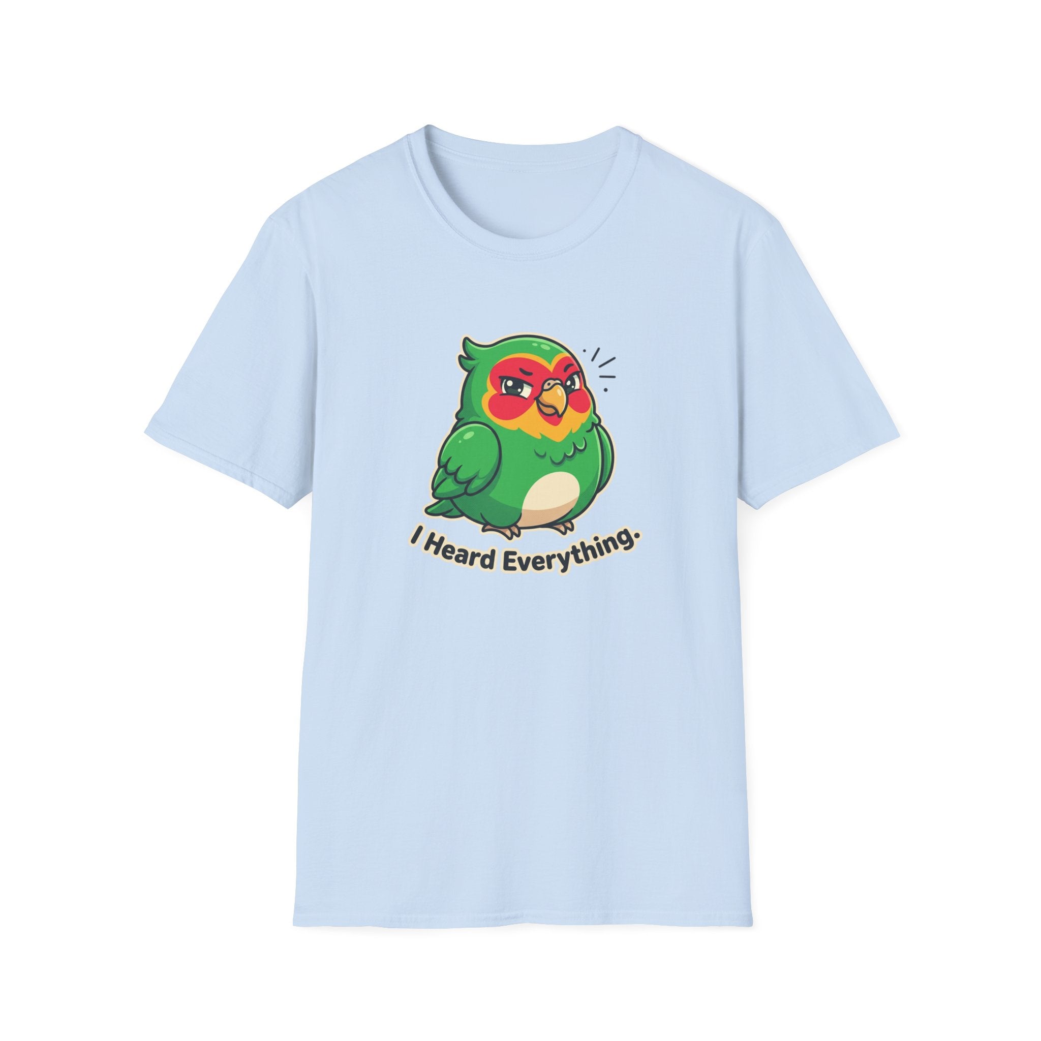 Parrot Graphic T-Shirt — Cute Green Bird “I Heard Everything” Tee