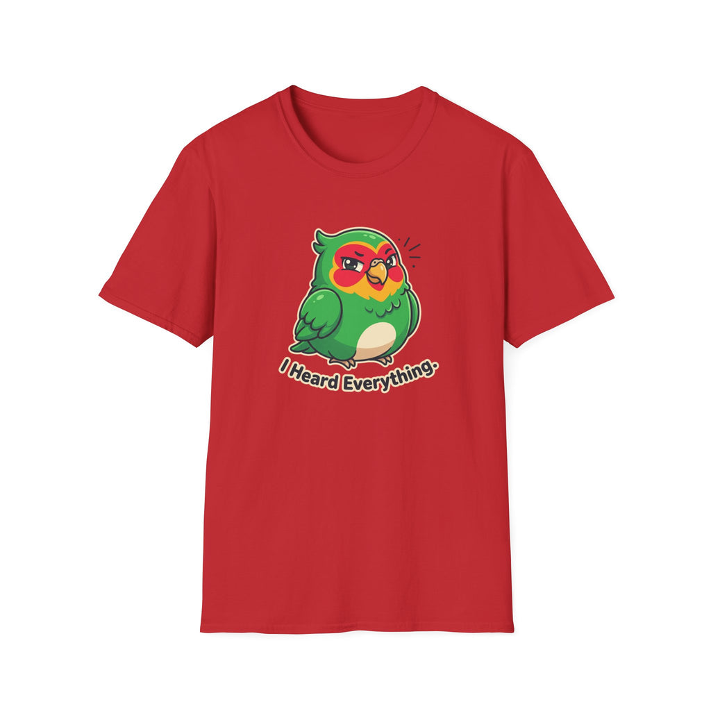 Parrot Graphic T-Shirt — Cute Green Bird “I Heard Everything” Tee