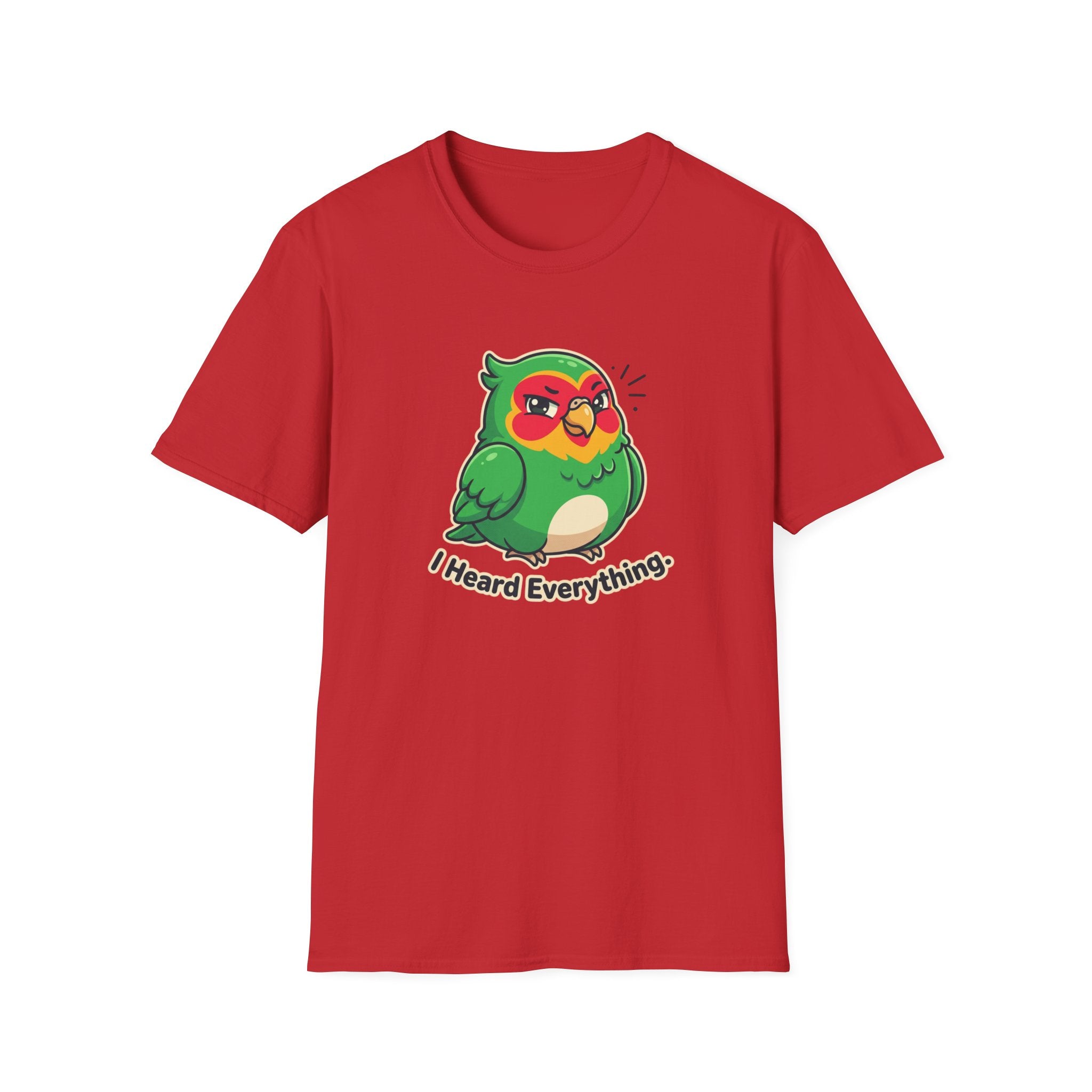 Parrot Graphic T-Shirt — Cute Green Bird “I Heard Everything” Tee