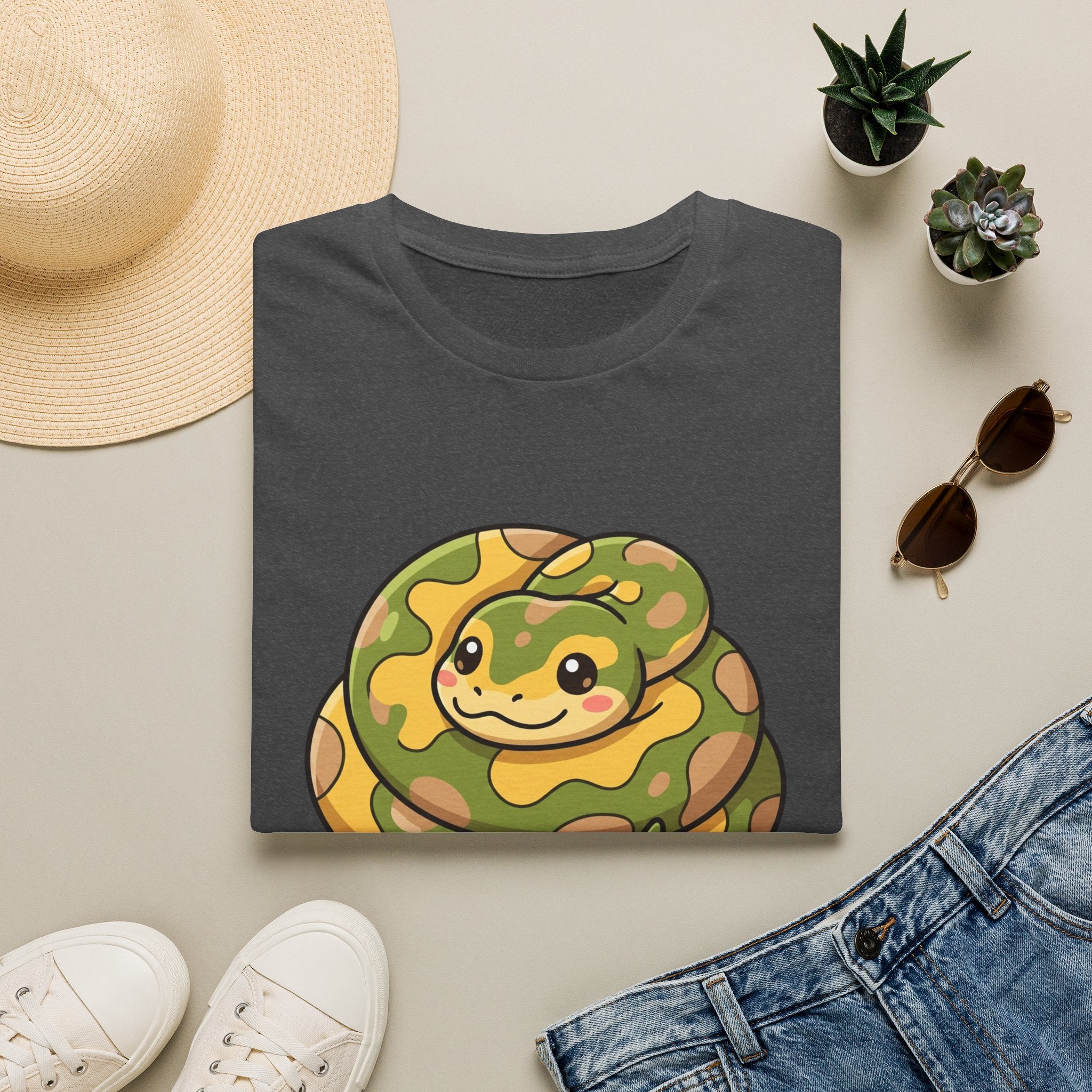 Cute Camouflage Ball Python T‑Shirt — Cartoon Snake Graphic Tee