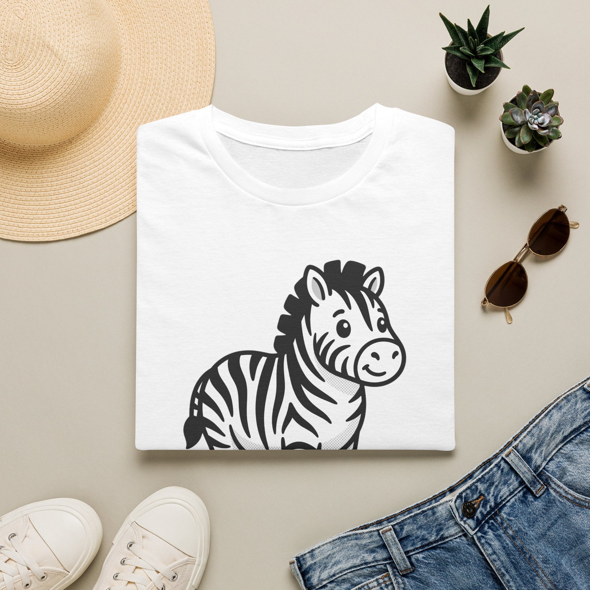 Zebra Cute Cartoon T-Shirt — Adorable Playful Animal Tee for Kids & Animal Lovers