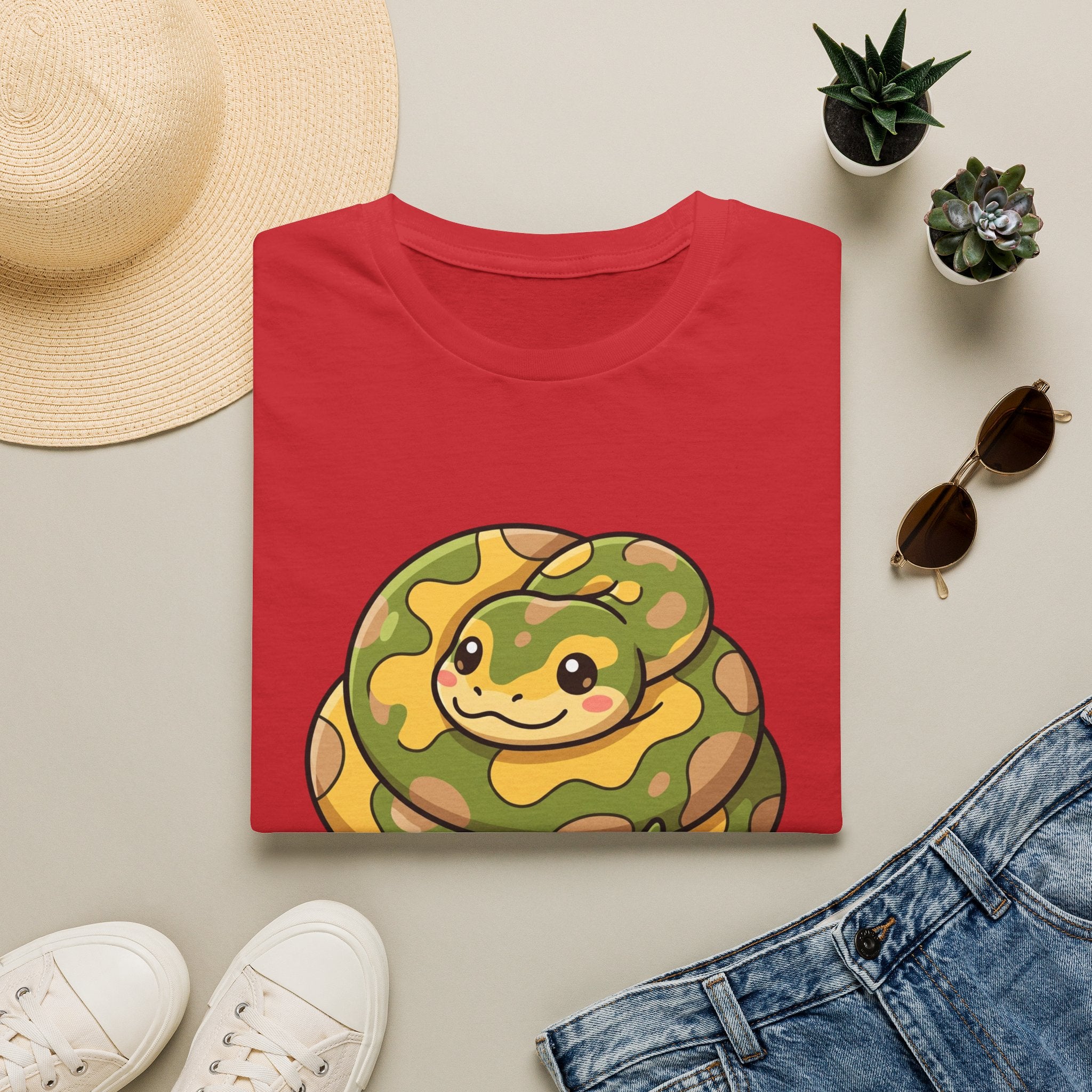 Cute Camouflage Ball Python T‑Shirt — Cartoon Snake Graphic Tee