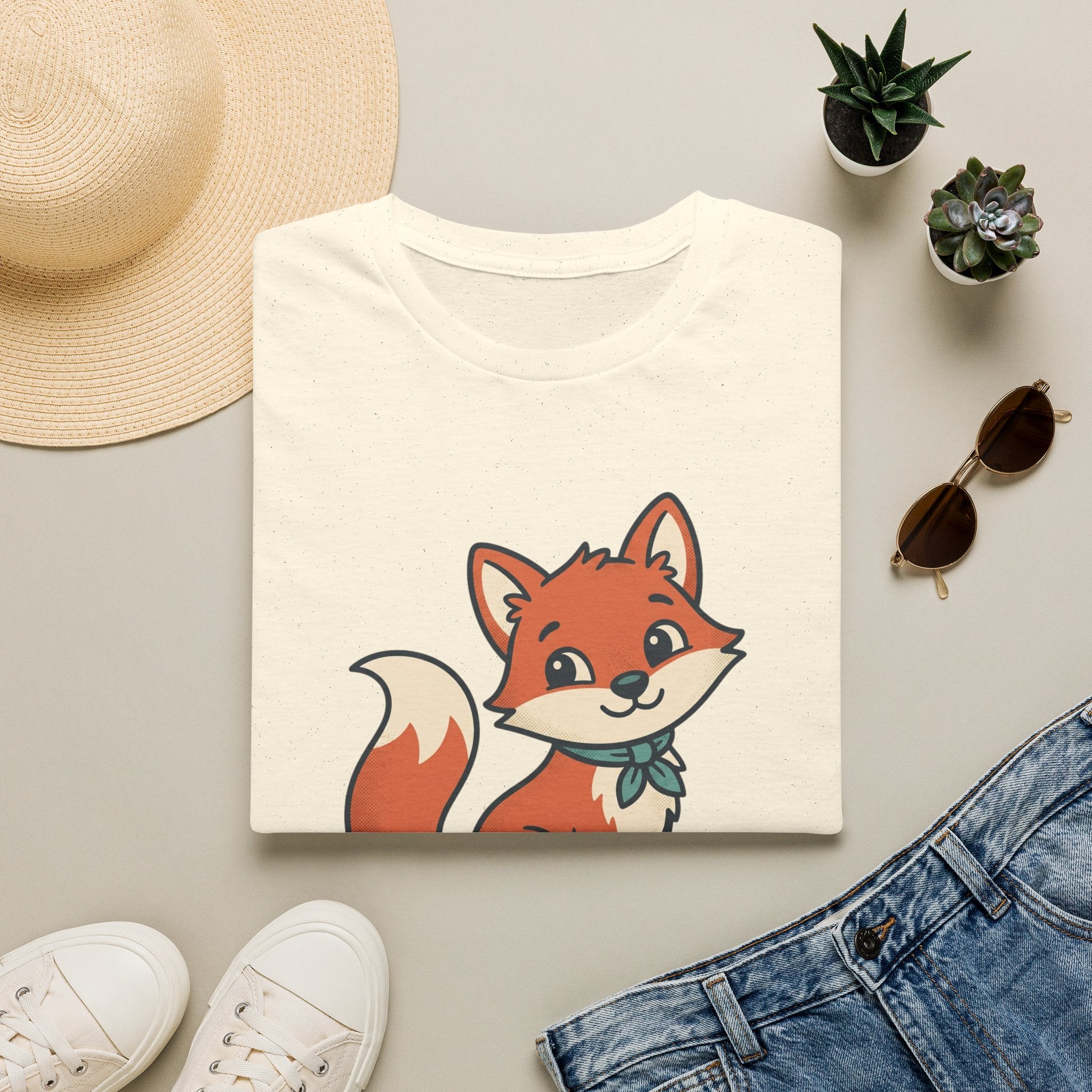 Fox Cartoon T‑Shirt — Cute Red Fox Graphic Tee for Kids & Adults