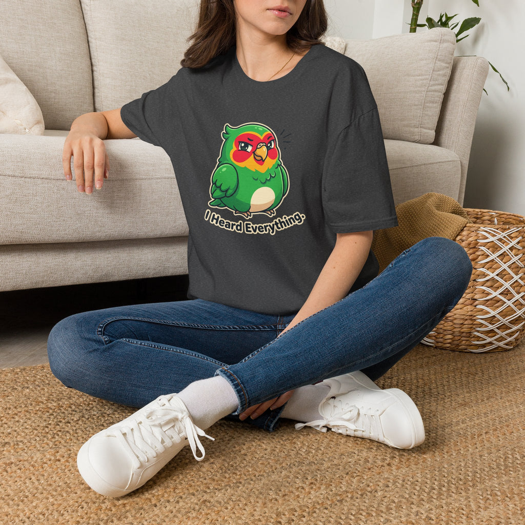 Parrot Graphic T-Shirt — Cute Green Bird “I Heard Everything” Tee