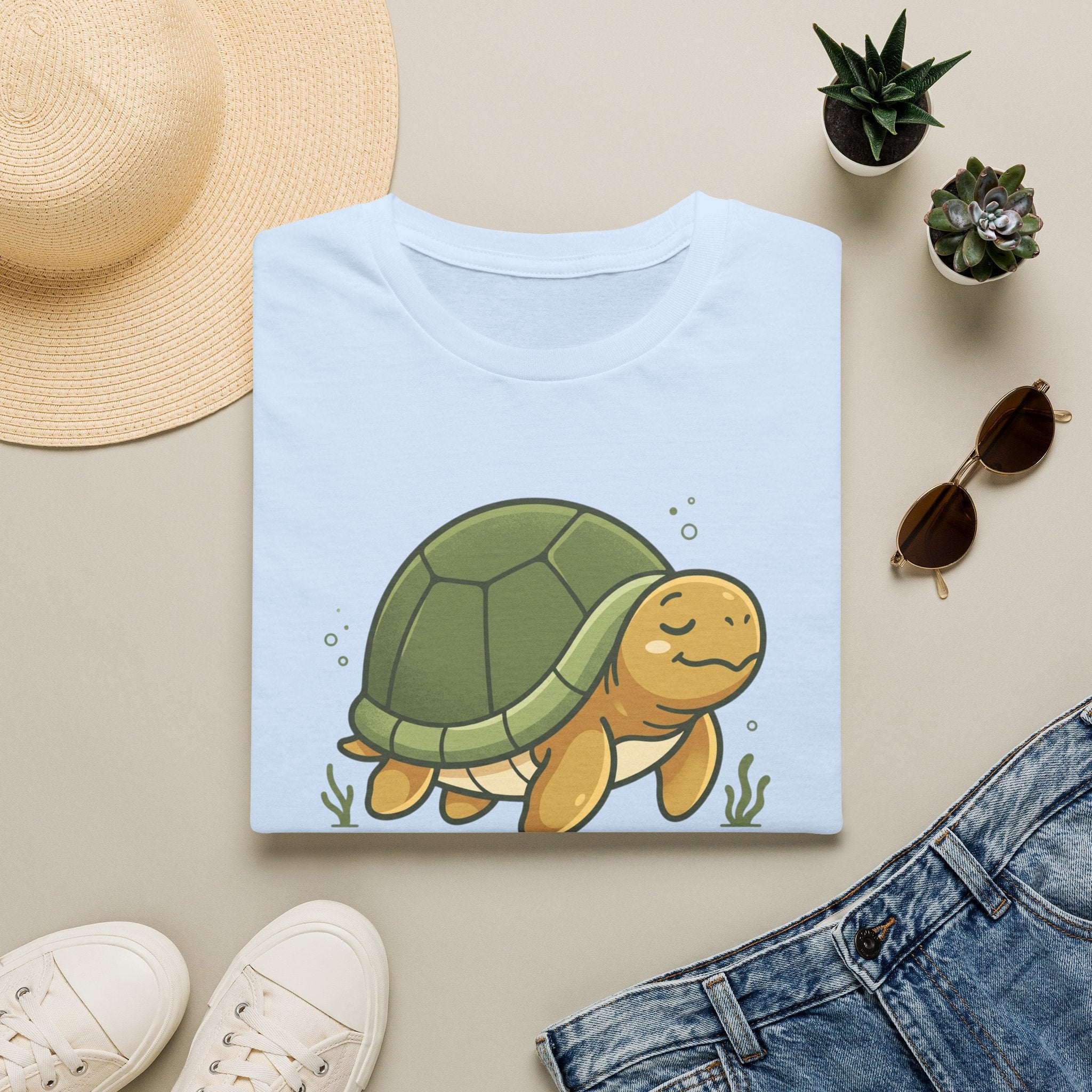 Cute Cartoon Turtle T-Shirt — Relaxed Sea Turtle Graphic Tee