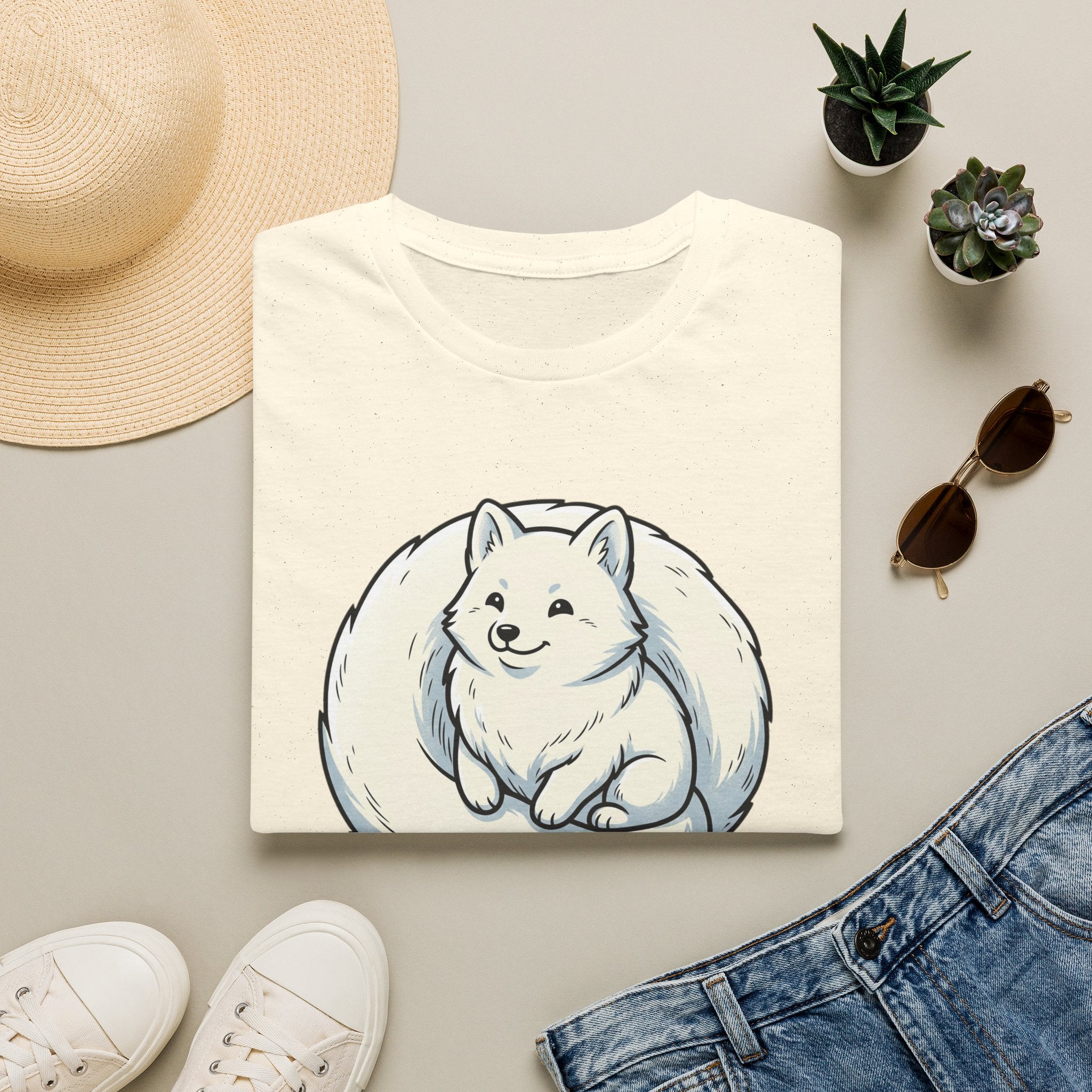 Arctic Fluff Fox T-Shirt — Cute White Fox Circle Illustration