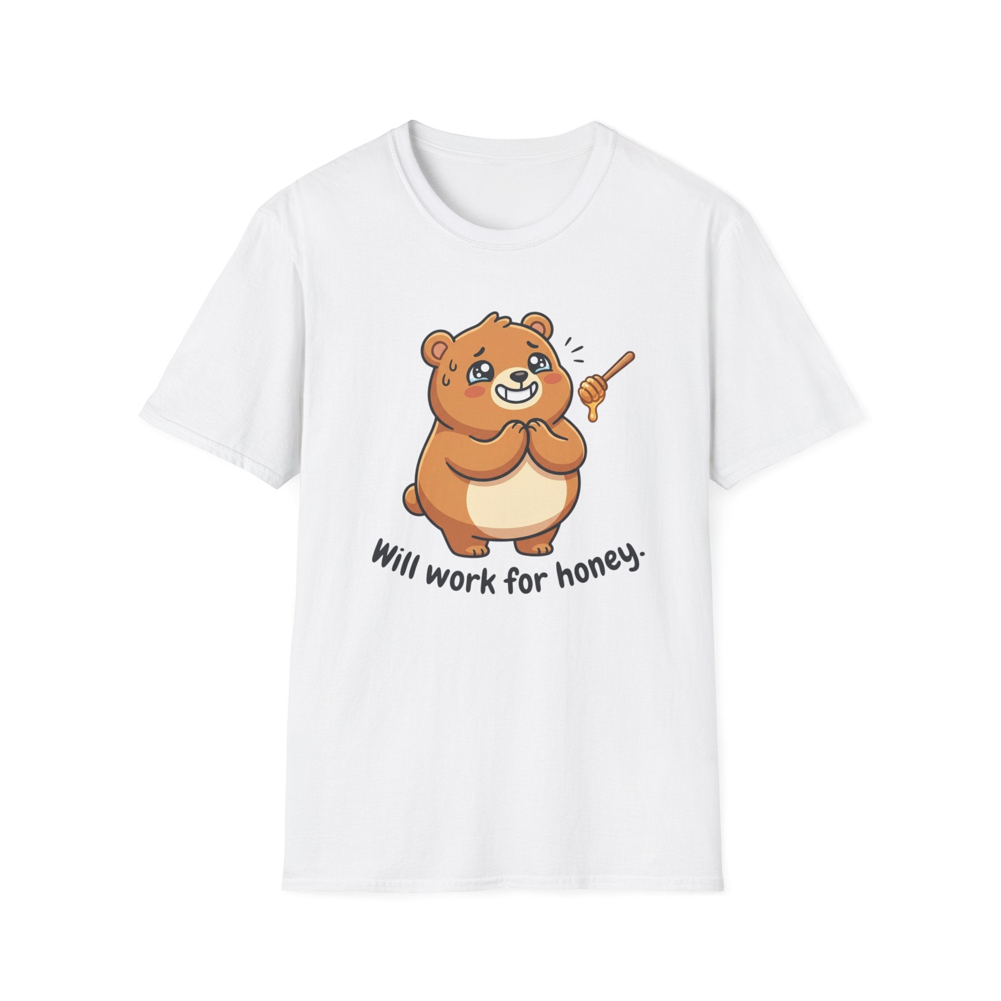 Bear Illustration T-Shirt — "Will Work for Honey" Cute Cartoon Tee for Animal Lovers