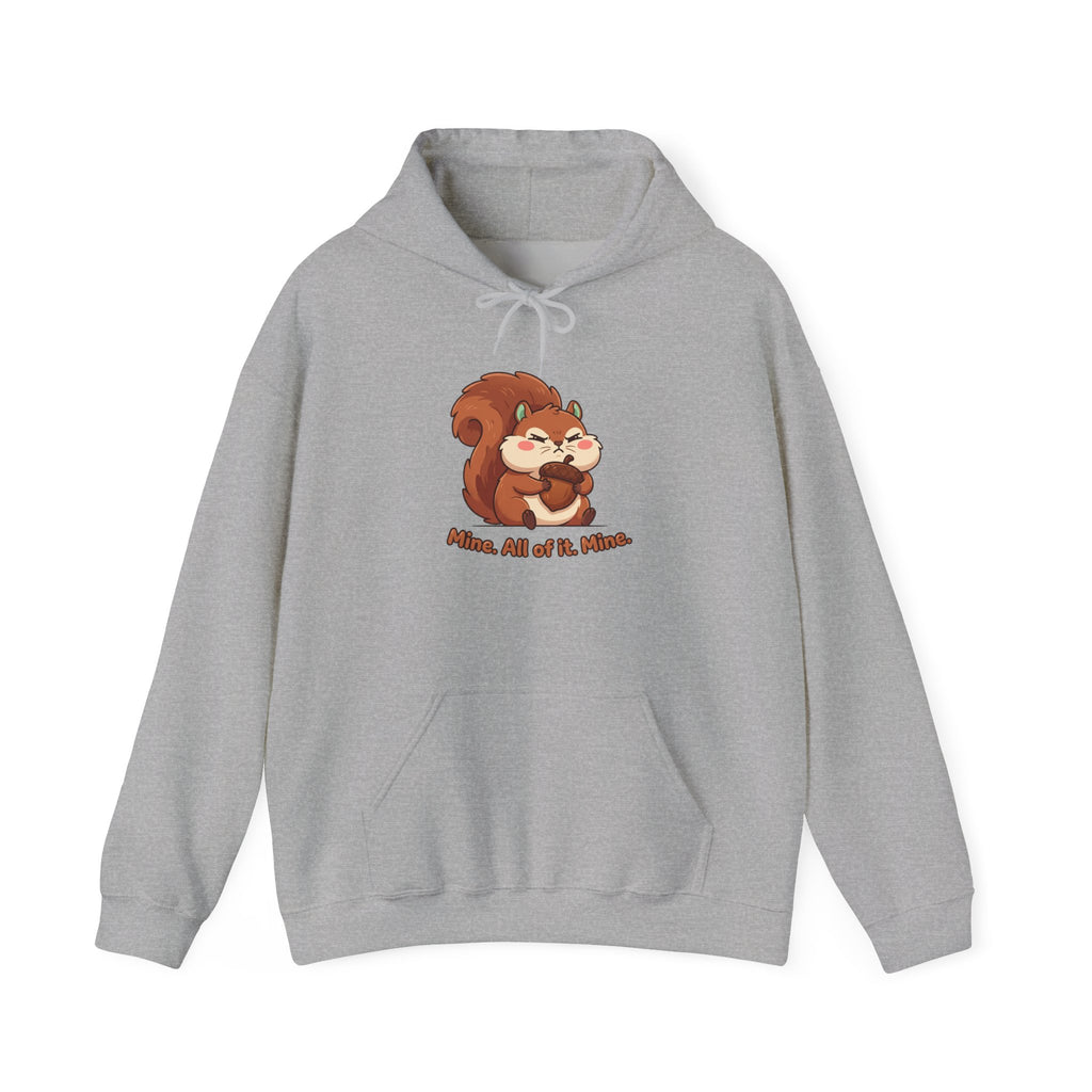 Squirrel Hug Hoodie — Cute Cartoon Squirrel "Nuts, All of It, Please" Pullover