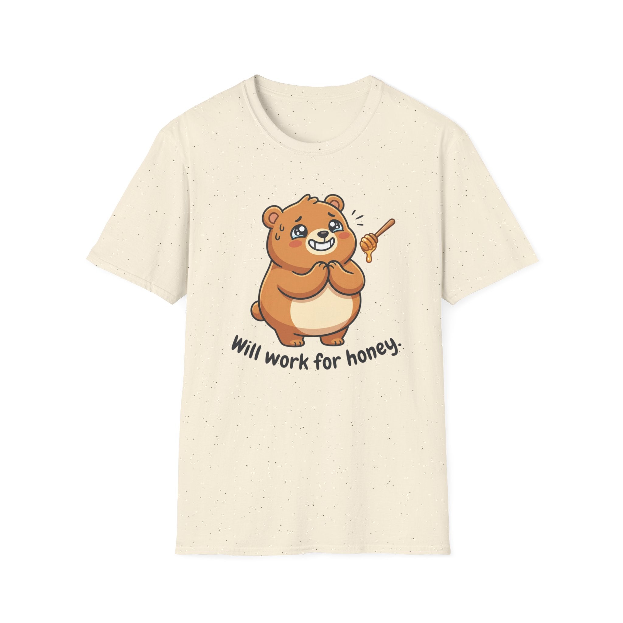 Bear Illustration T-Shirt — "Will Work for Honey" Cute Cartoon Tee for Animal Lovers