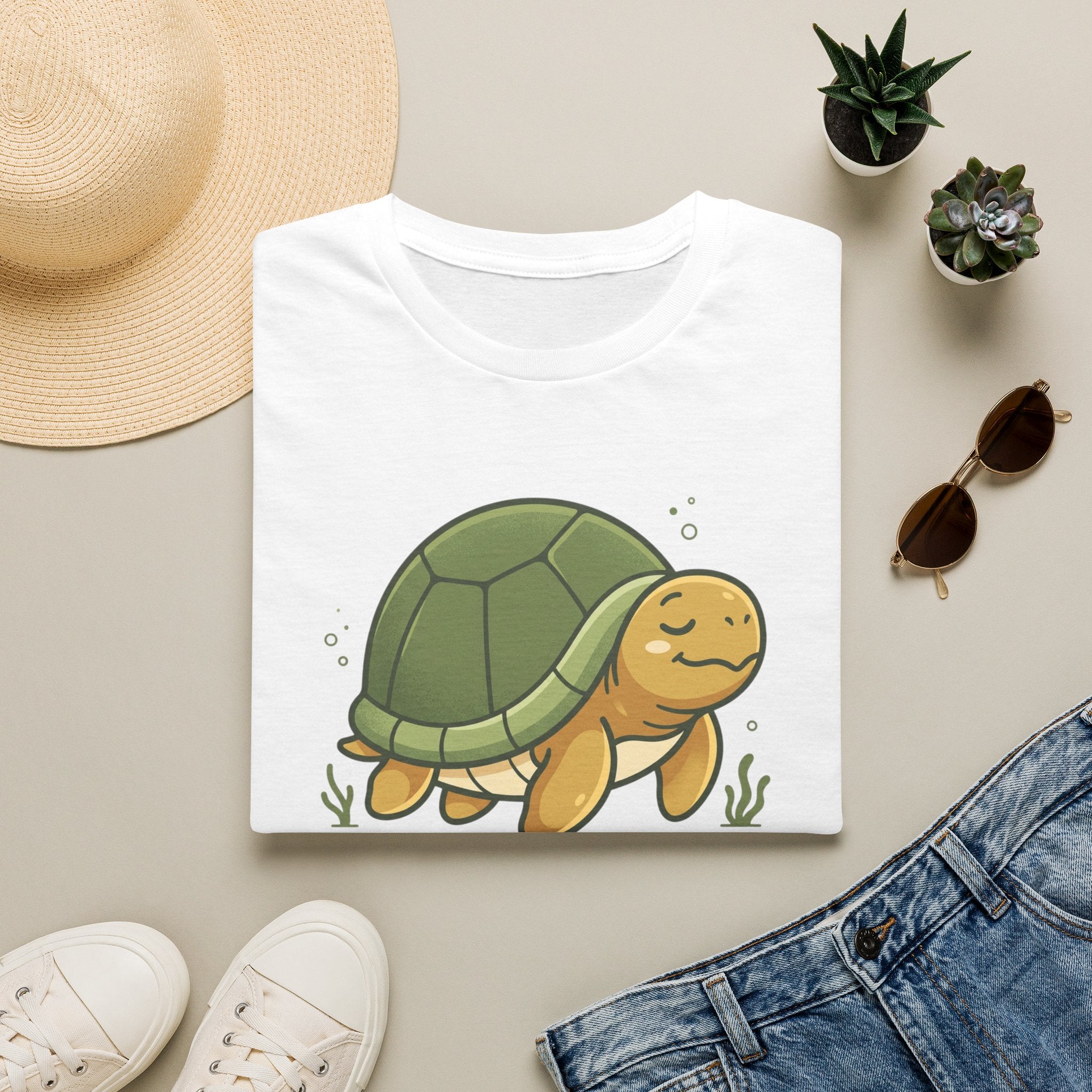 Cute Cartoon Turtle T-Shirt — Relaxed Sea Turtle Graphic Tee