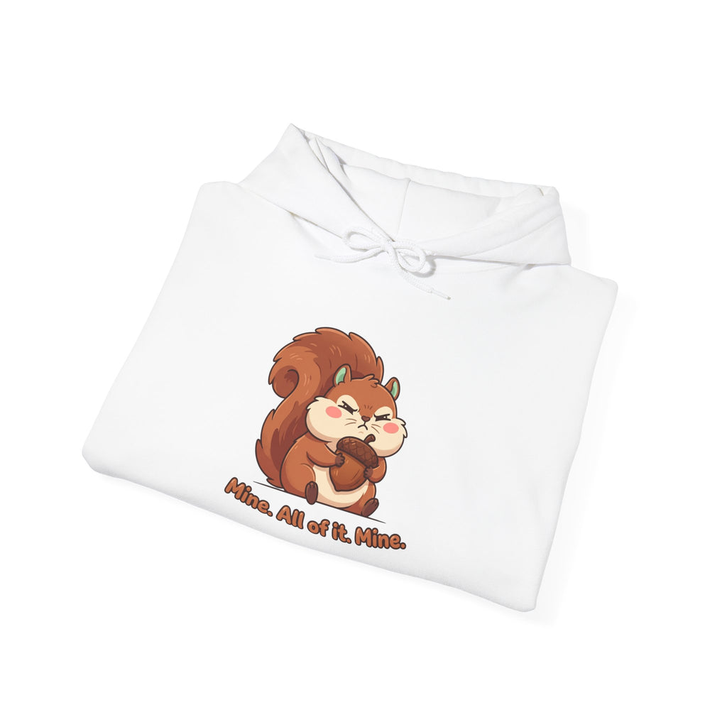 Squirrel Hug Hoodie — Cute Cartoon Squirrel "Nuts, All of It, Please" Pullover