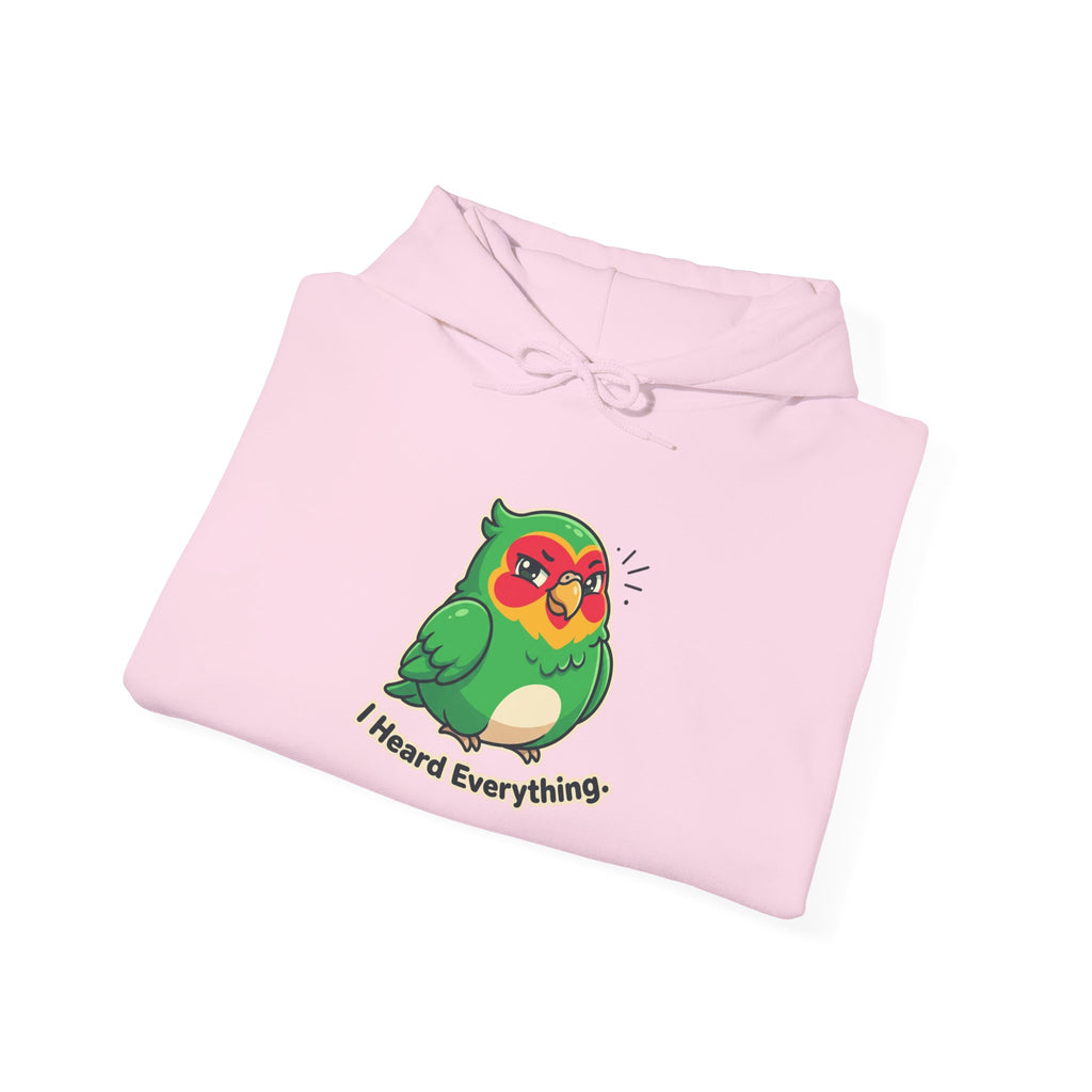 Parrot 'I Heard Everything' Hoodie – Cute Green Bird Graphic Sweatshirt