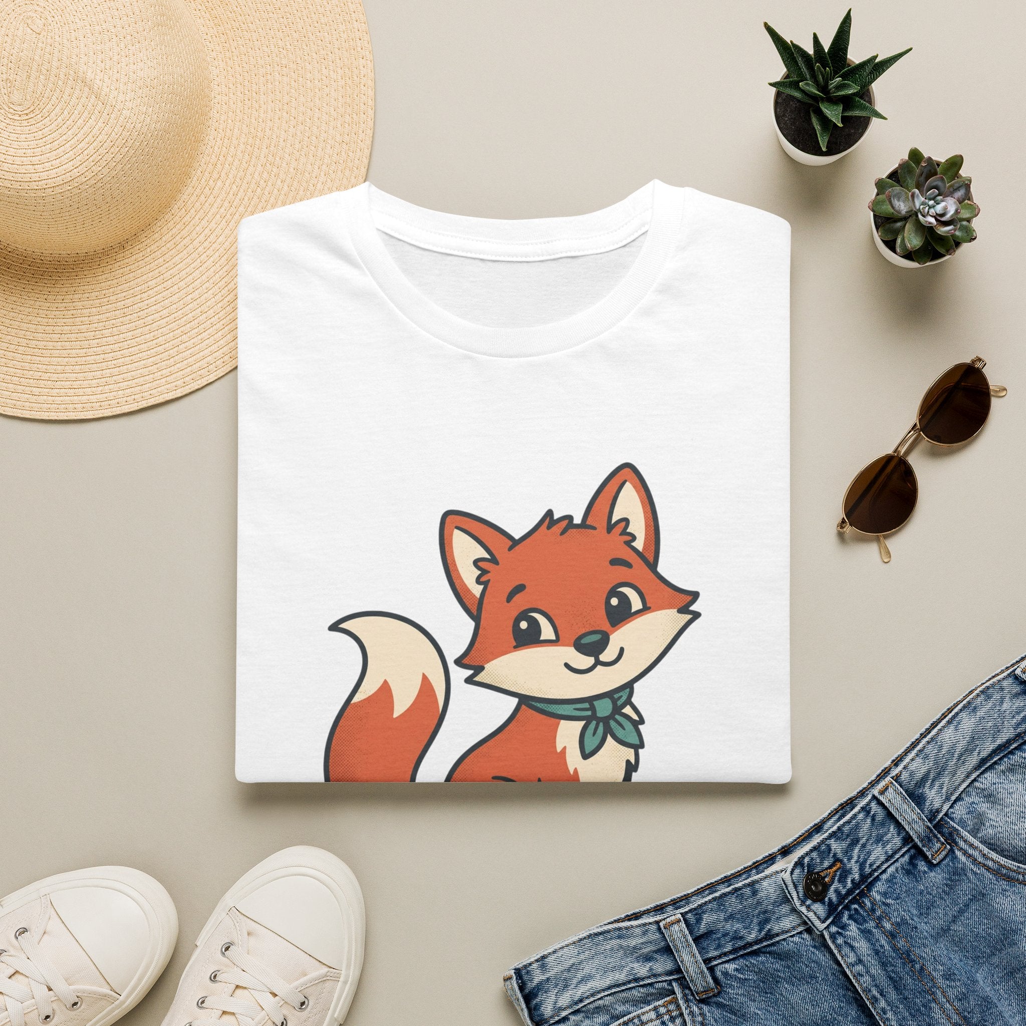 Fox Cartoon T‑Shirt — Cute Red Fox Graphic Tee for Kids & Adults
