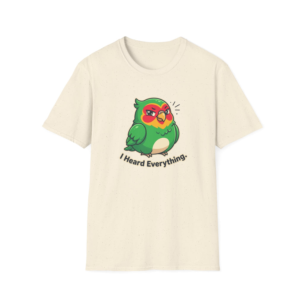 Parrot Graphic T-Shirt — Cute Green Bird “I Heard Everything” Tee