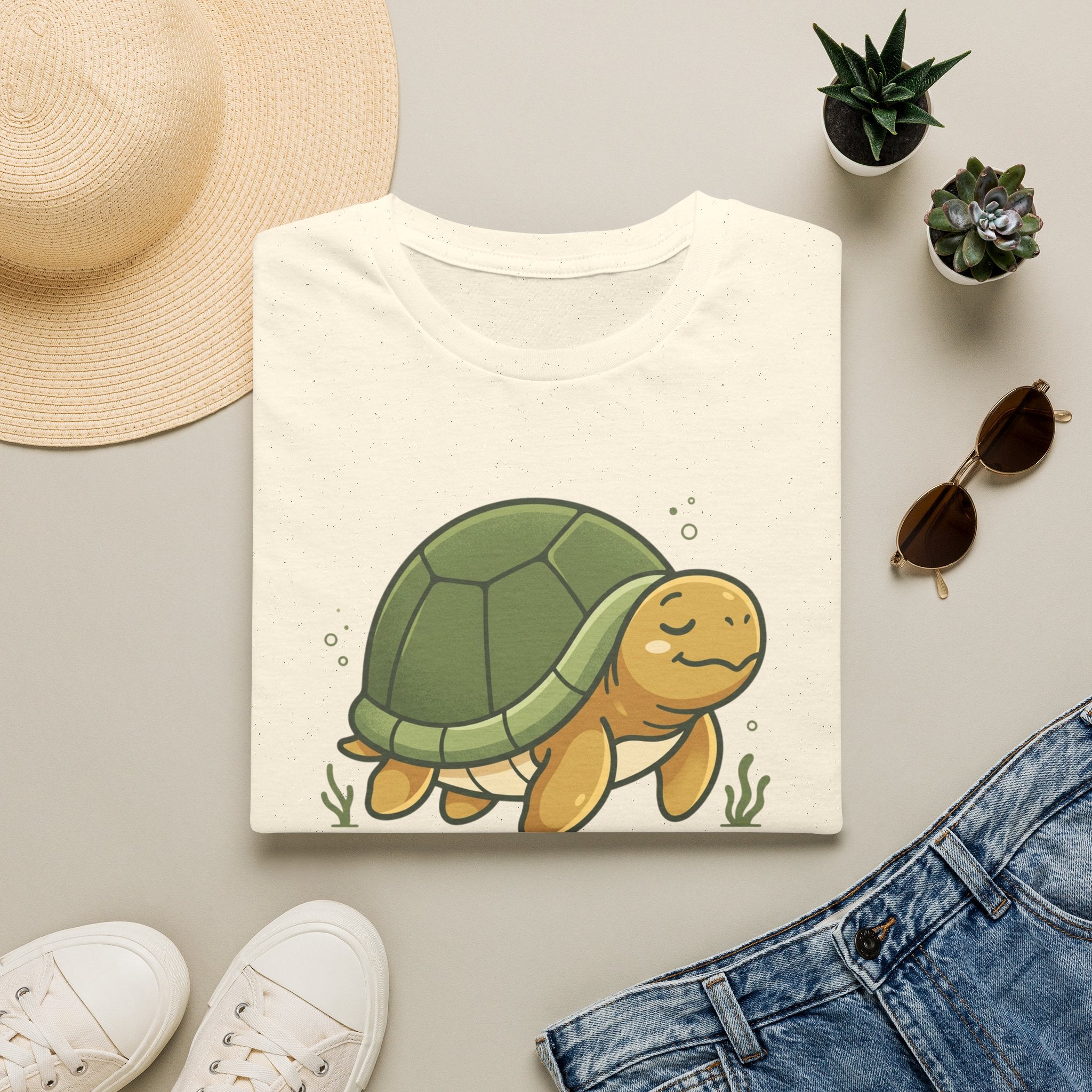 Cute Cartoon Turtle T-Shirt — Relaxed Sea Turtle Graphic Tee
