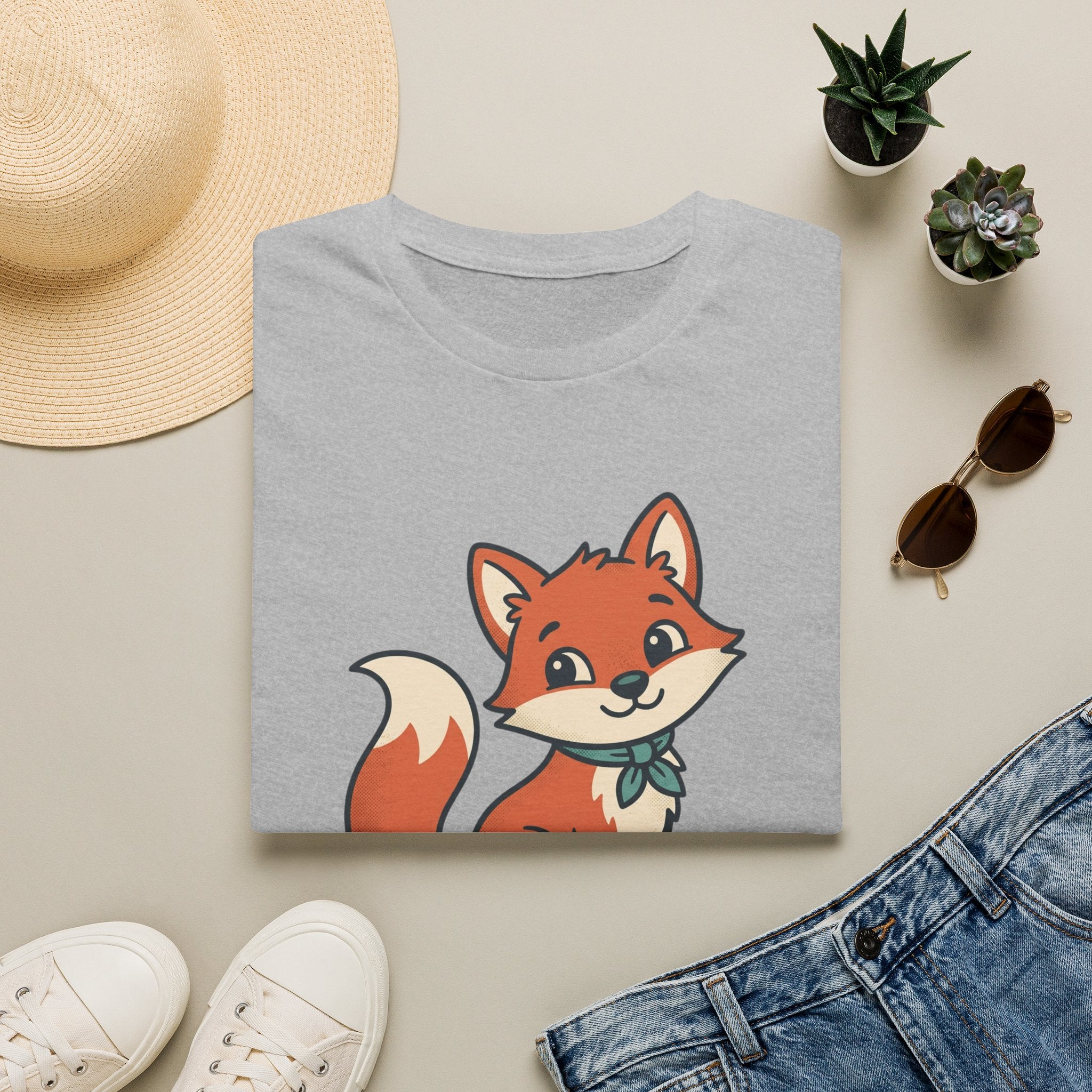Fox Cartoon T‑Shirt — Cute Red Fox Graphic Tee for Kids & Adults