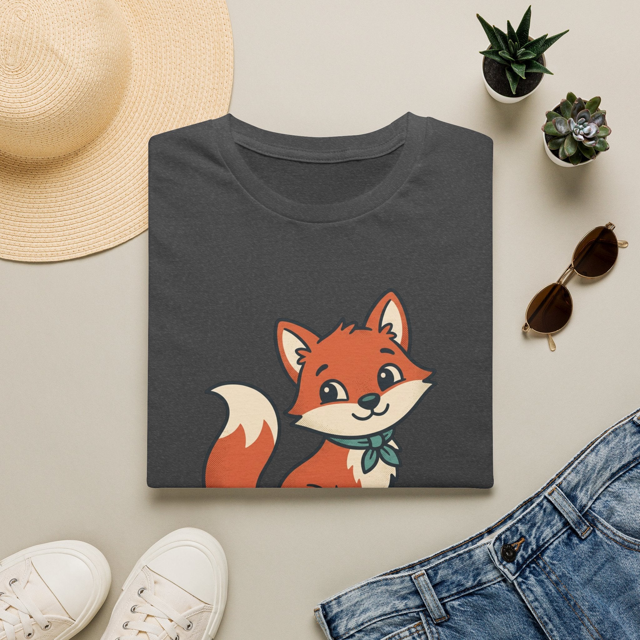 Fox Cartoon T‑Shirt — Cute Red Fox Graphic Tee for Kids & Adults