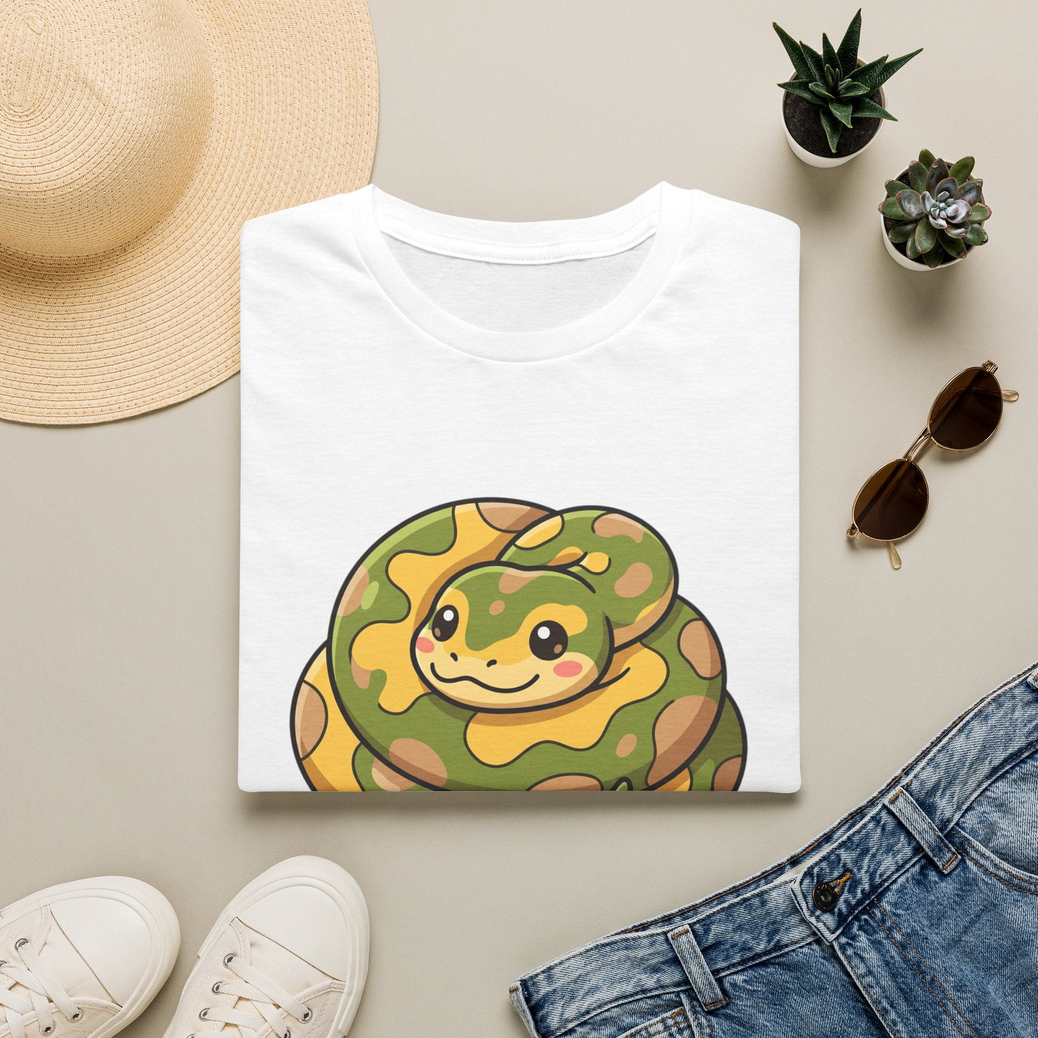 Cute Camouflage Ball Python T‑Shirt — Cartoon Snake Graphic Tee