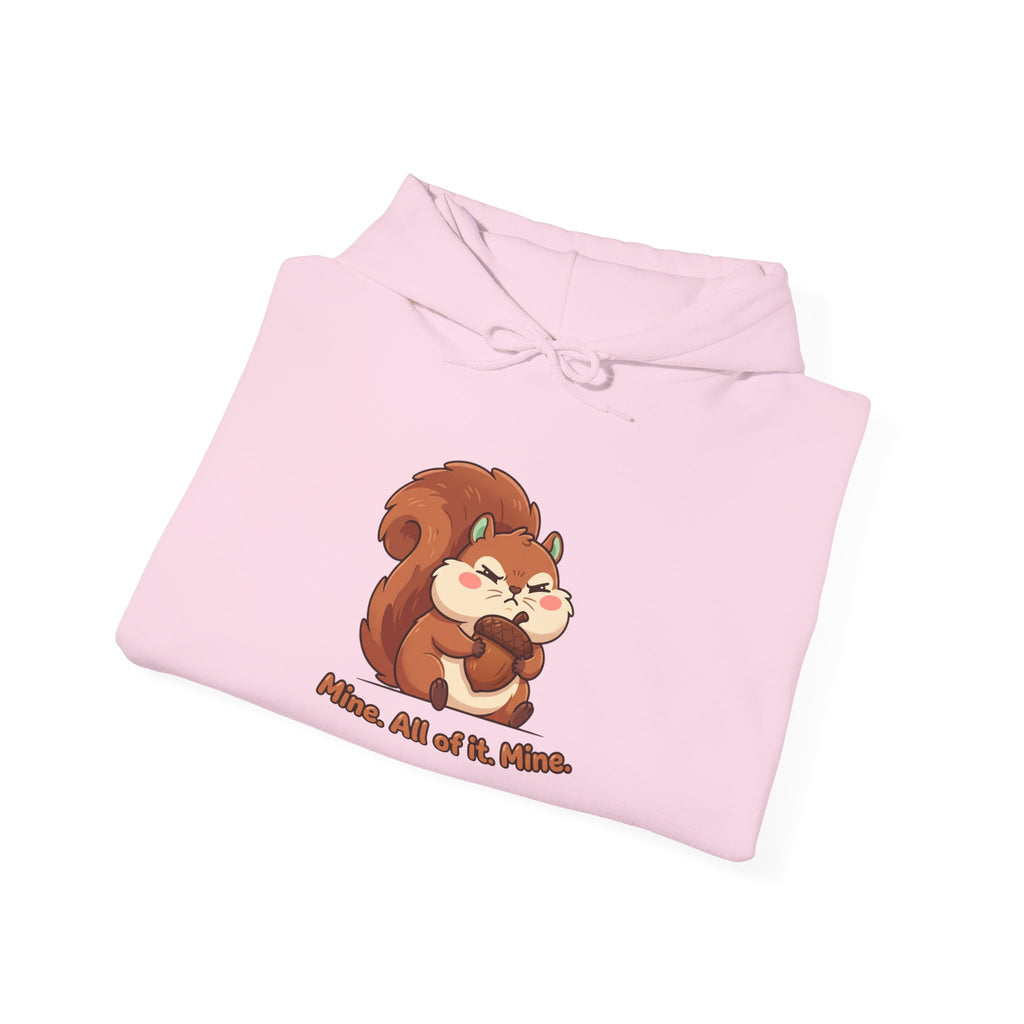 Squirrel Hug Hoodie — Cute Cartoon Squirrel "Nuts, All of It, Please" Pullover