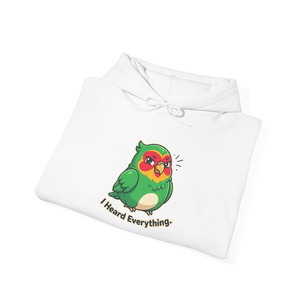 Parrot 'I Heard Everything' Hoodie – Cute Green Bird Graphic Sweatshirt