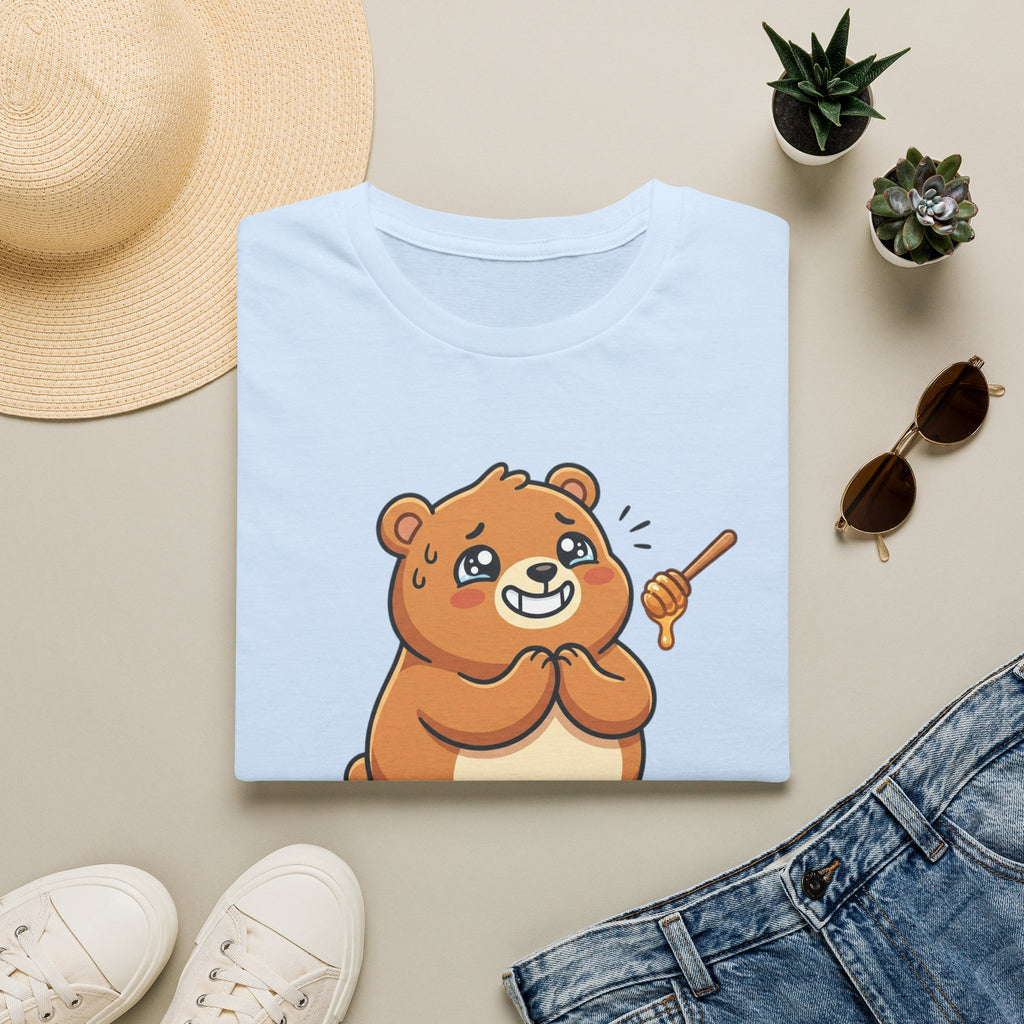 Bear Illustration T-Shirt — "Will Work for Honey" Cute Cartoon Tee for Animal Lovers
