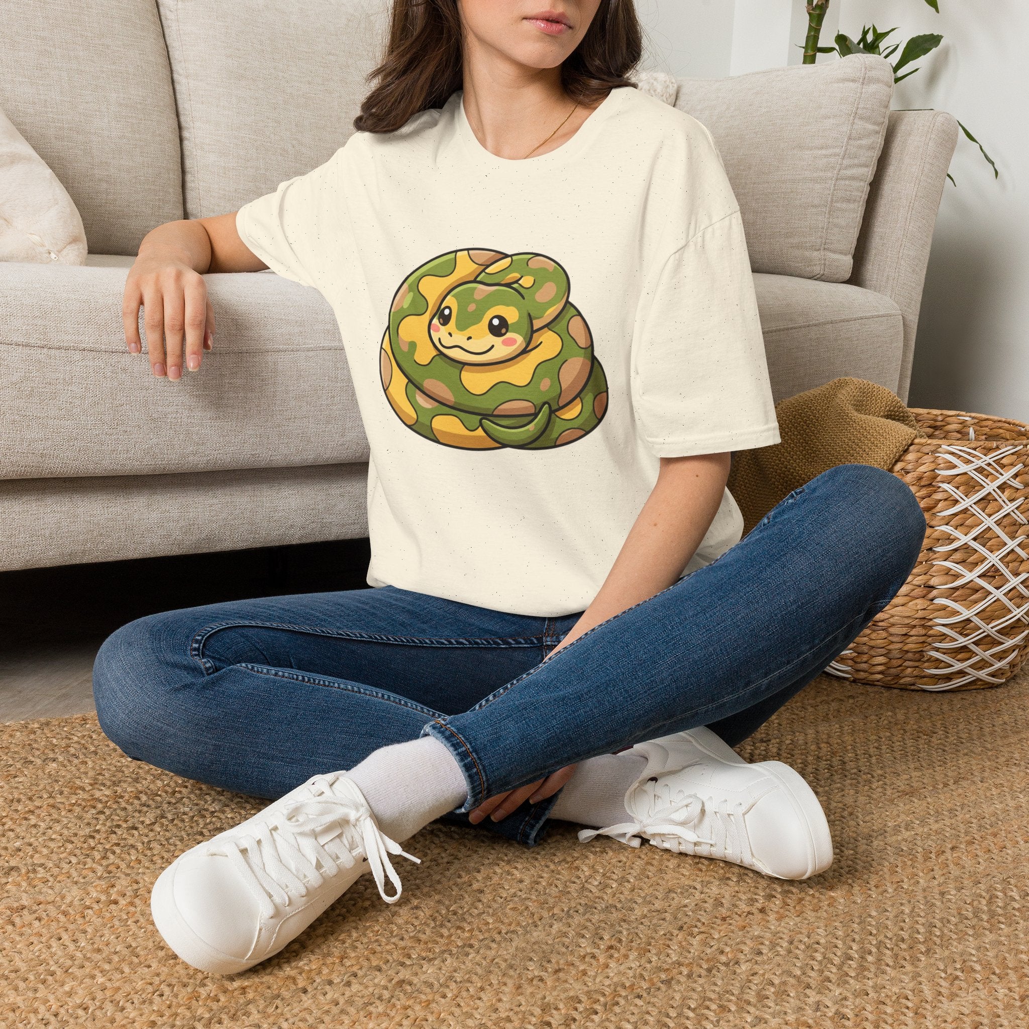 Cute Camouflage Ball Python T‑Shirt — Cartoon Snake Graphic Tee