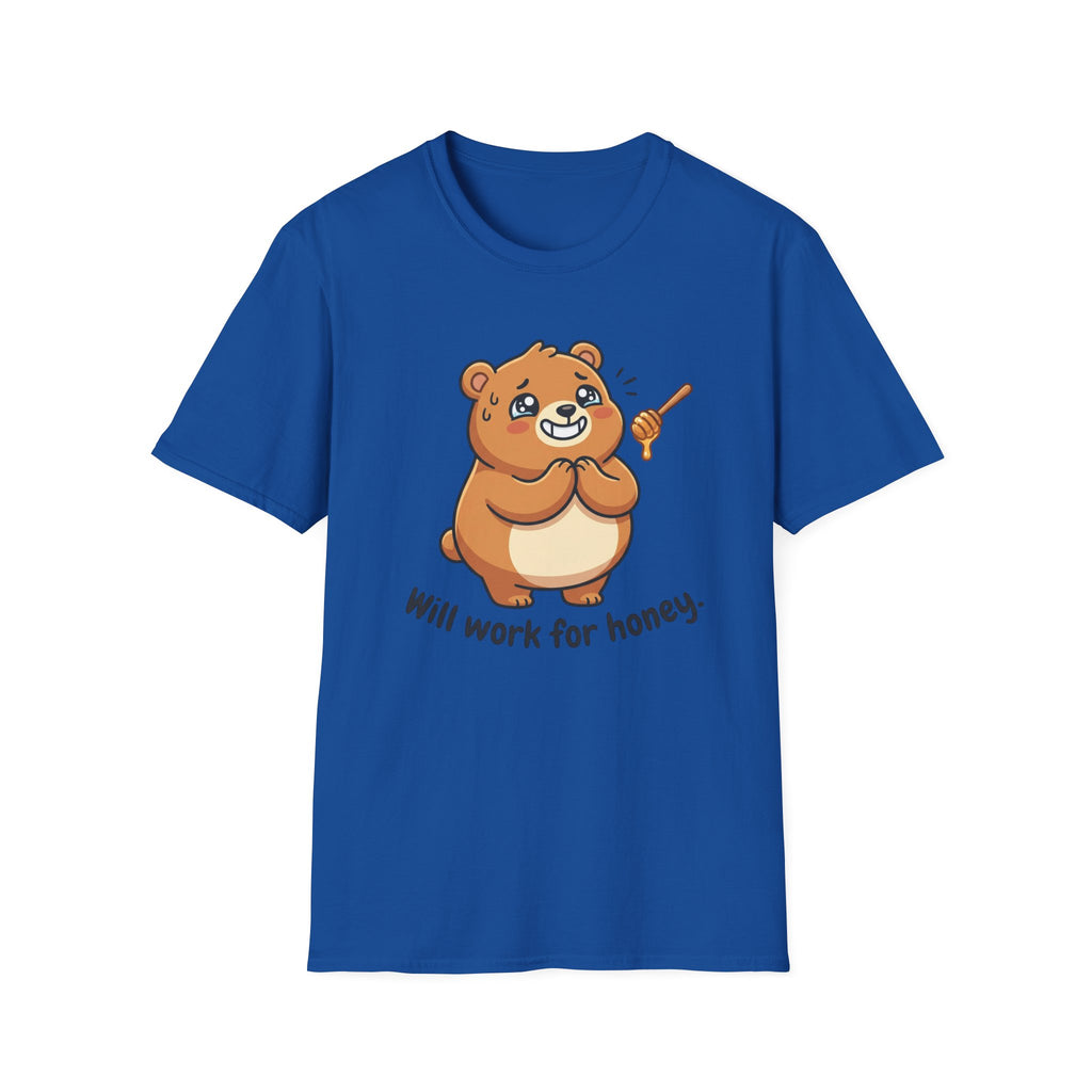 Bear Illustration T-Shirt — "Will Work for Honey" Cute Cartoon Tee for Animal Lovers