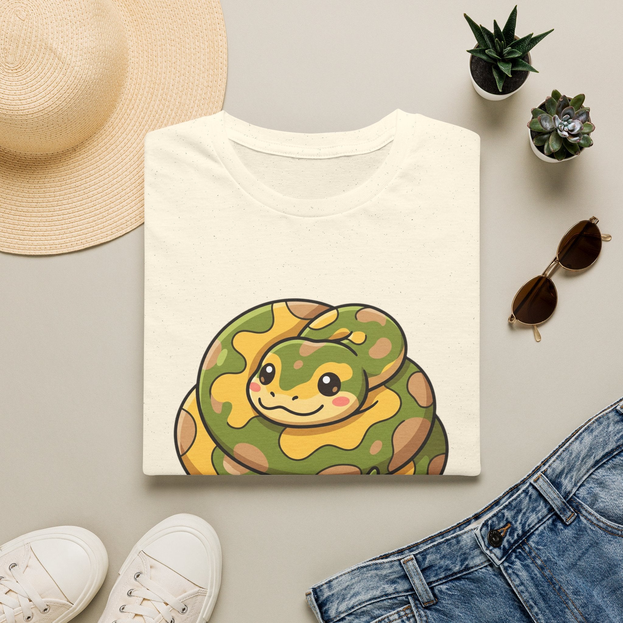 Cute Camouflage Ball Python T‑Shirt — Cartoon Snake Graphic Tee