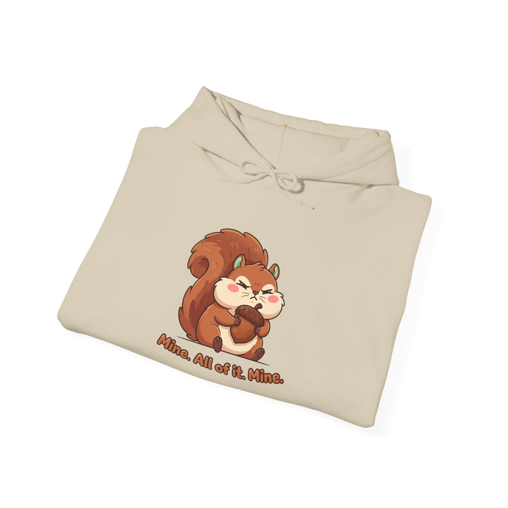 Squirrel Hug Hoodie — Cute Cartoon Squirrel "Nuts, All of It, Please" Pullover