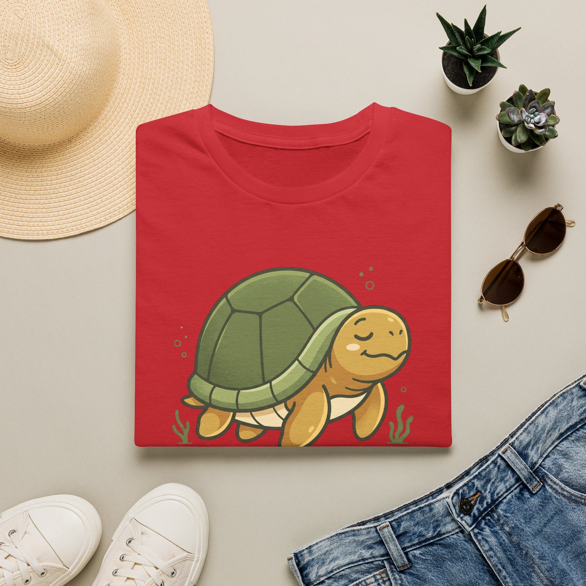 Cute Cartoon Turtle T-Shirt — Relaxed Sea Turtle Graphic Tee