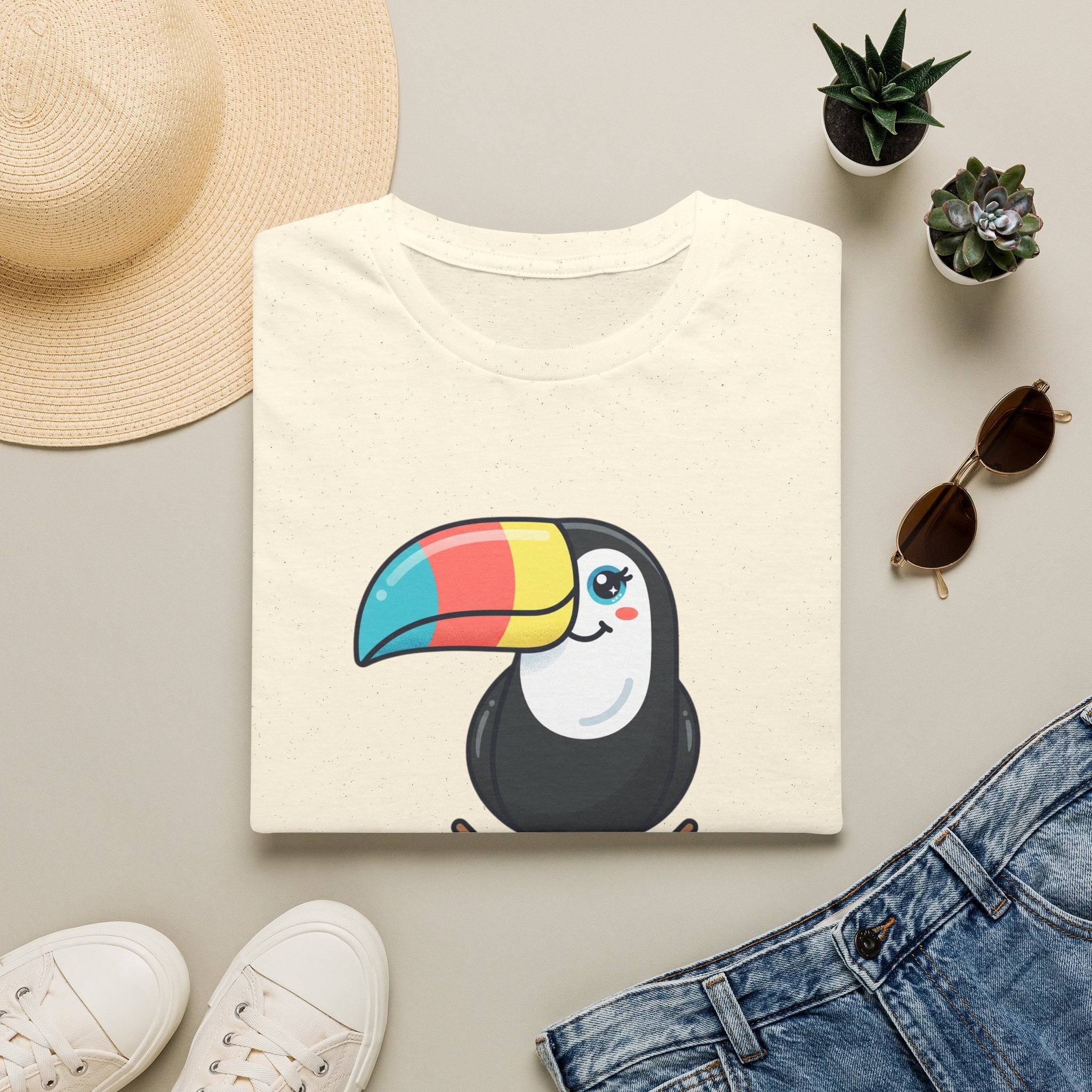 Toucan Cartoon T-Shirt — Cute Rainbow Beak Tropical Tee