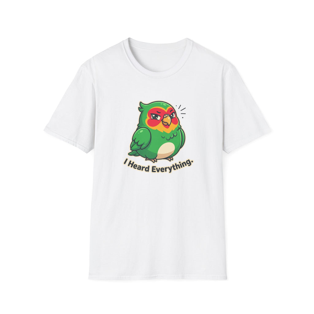 Parrot Graphic T-Shirt — Cute Green Bird “I Heard Everything” Tee