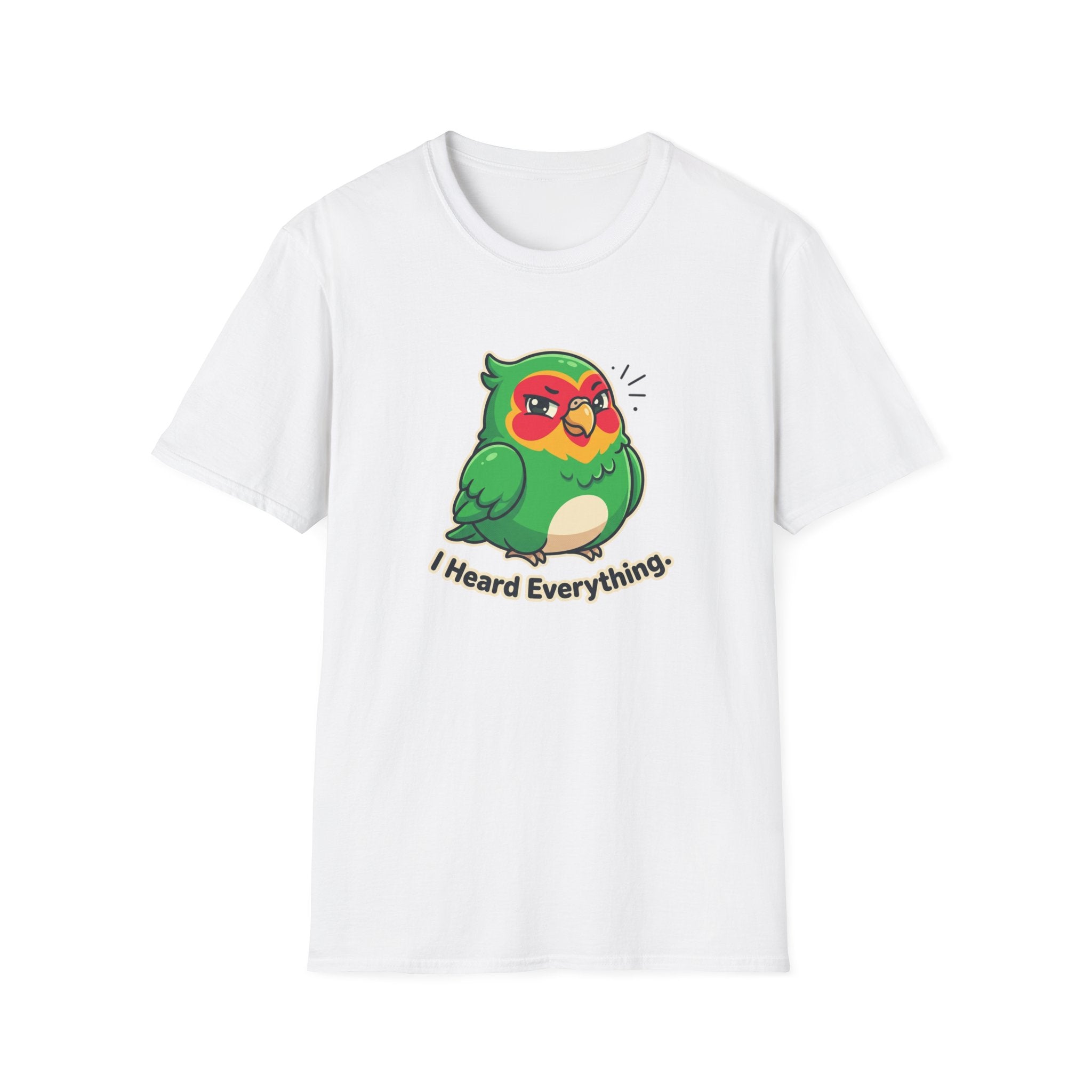 Parrot Graphic T-Shirt — Cute Green Bird “I Heard Everything” Tee