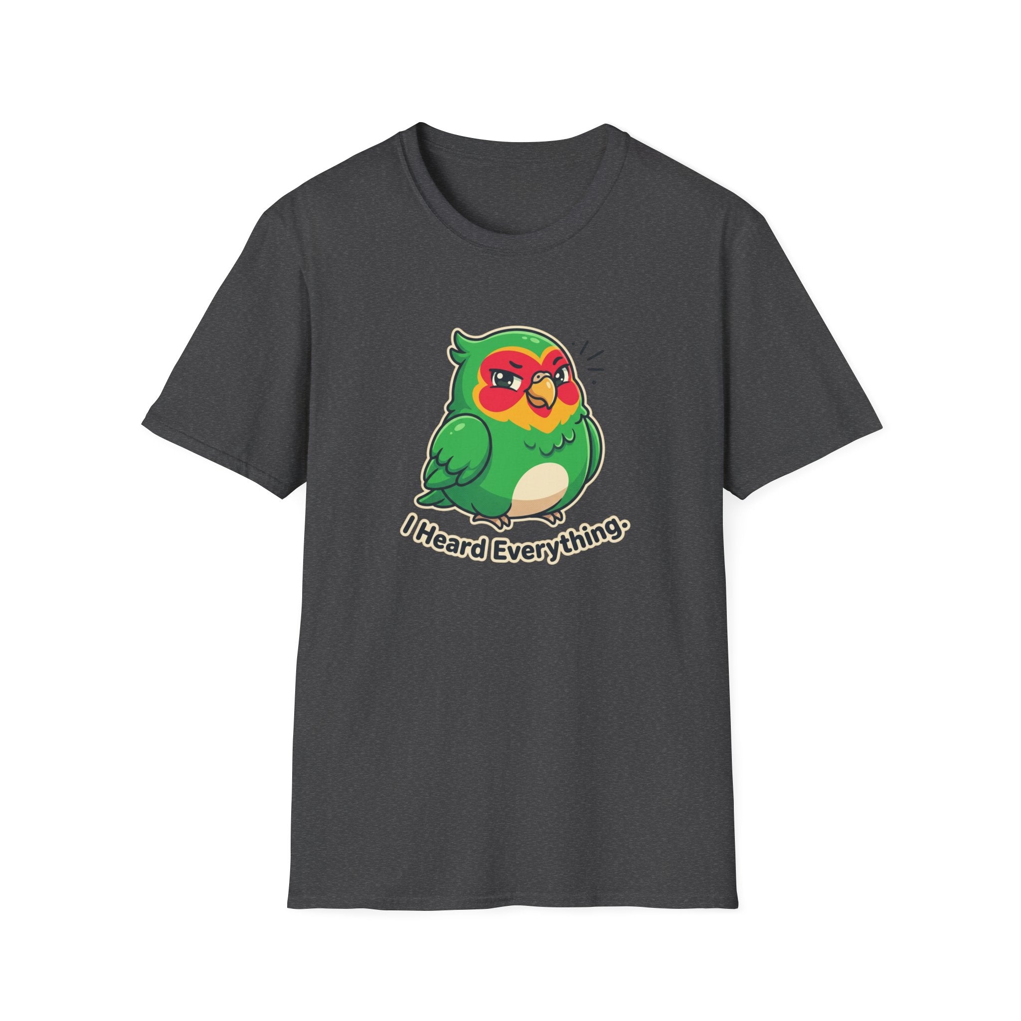 Parrot Graphic T-Shirt — Cute Green Bird “I Heard Everything” Tee