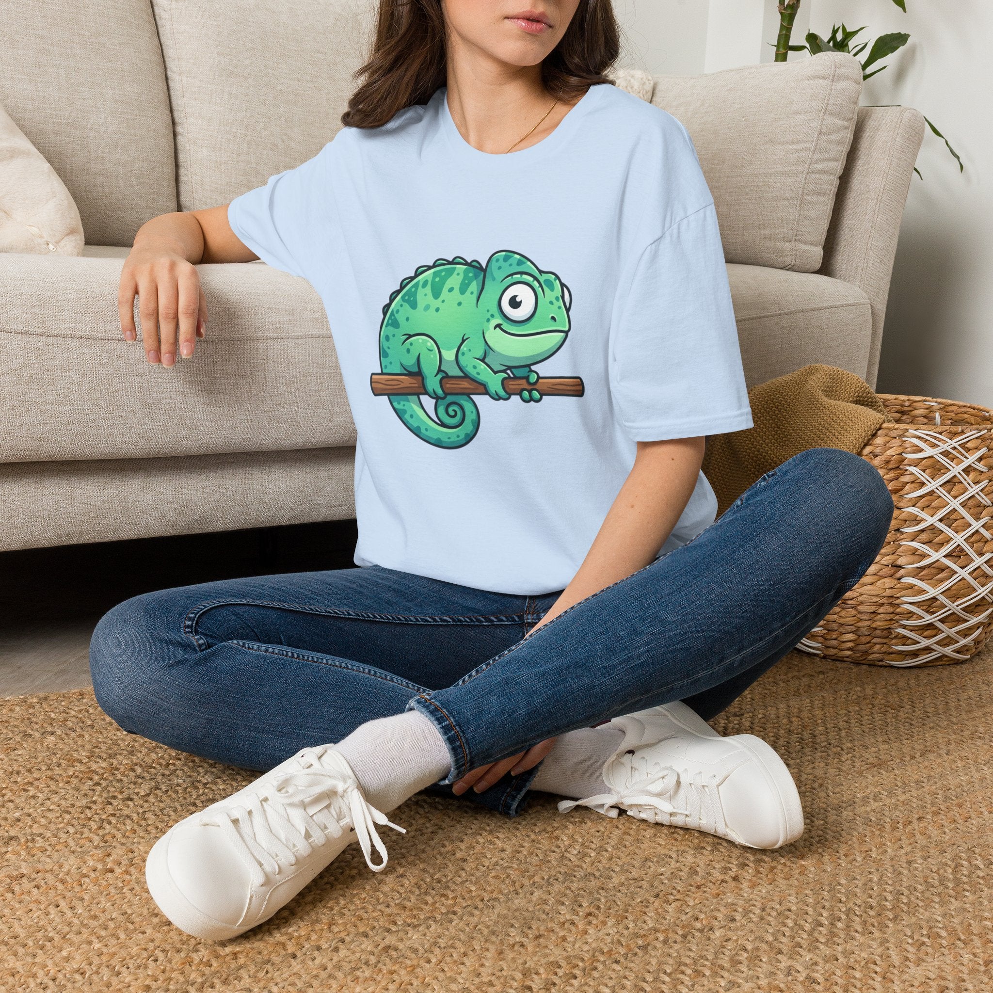 Charming Chameleon Tee — Cute Green Cartoon Lizard T-Shirt