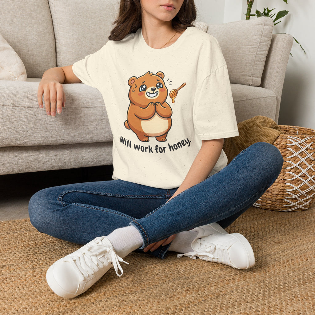 Bear Illustration T-Shirt — "Will Work for Honey" Cute Cartoon Tee for Animal Lovers