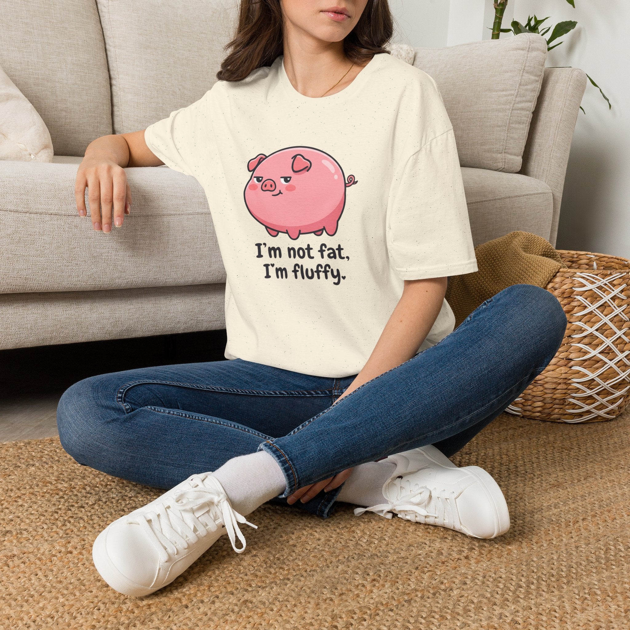 Cute Pink Pig 'I'm Not Fat, I'm Fluffy' T-Shirt