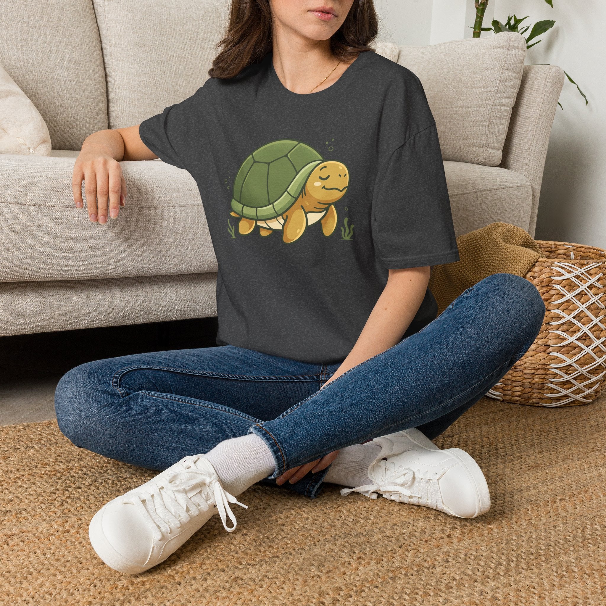 Cute Cartoon Turtle T-Shirt — Relaxed Sea Turtle Graphic Tee