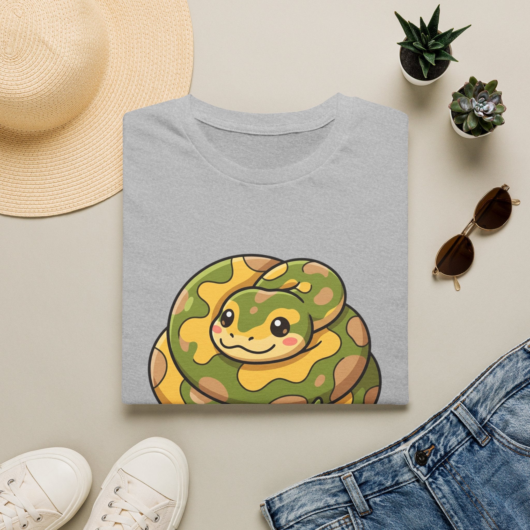 Cute Camouflage Ball Python T‑Shirt — Cartoon Snake Graphic Tee
