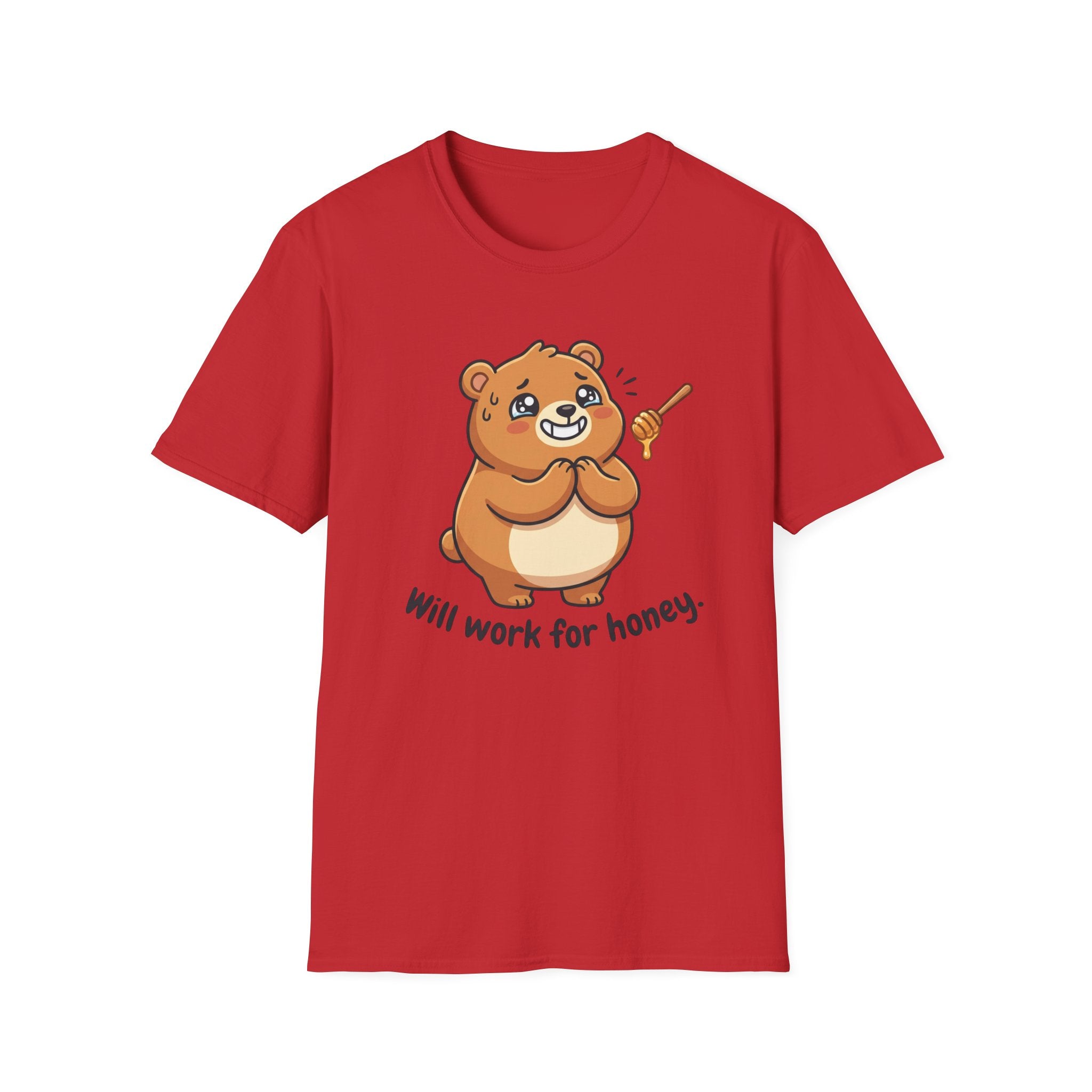 Bear Illustration T-Shirt — "Will Work for Honey" Cute Cartoon Tee for Animal Lovers