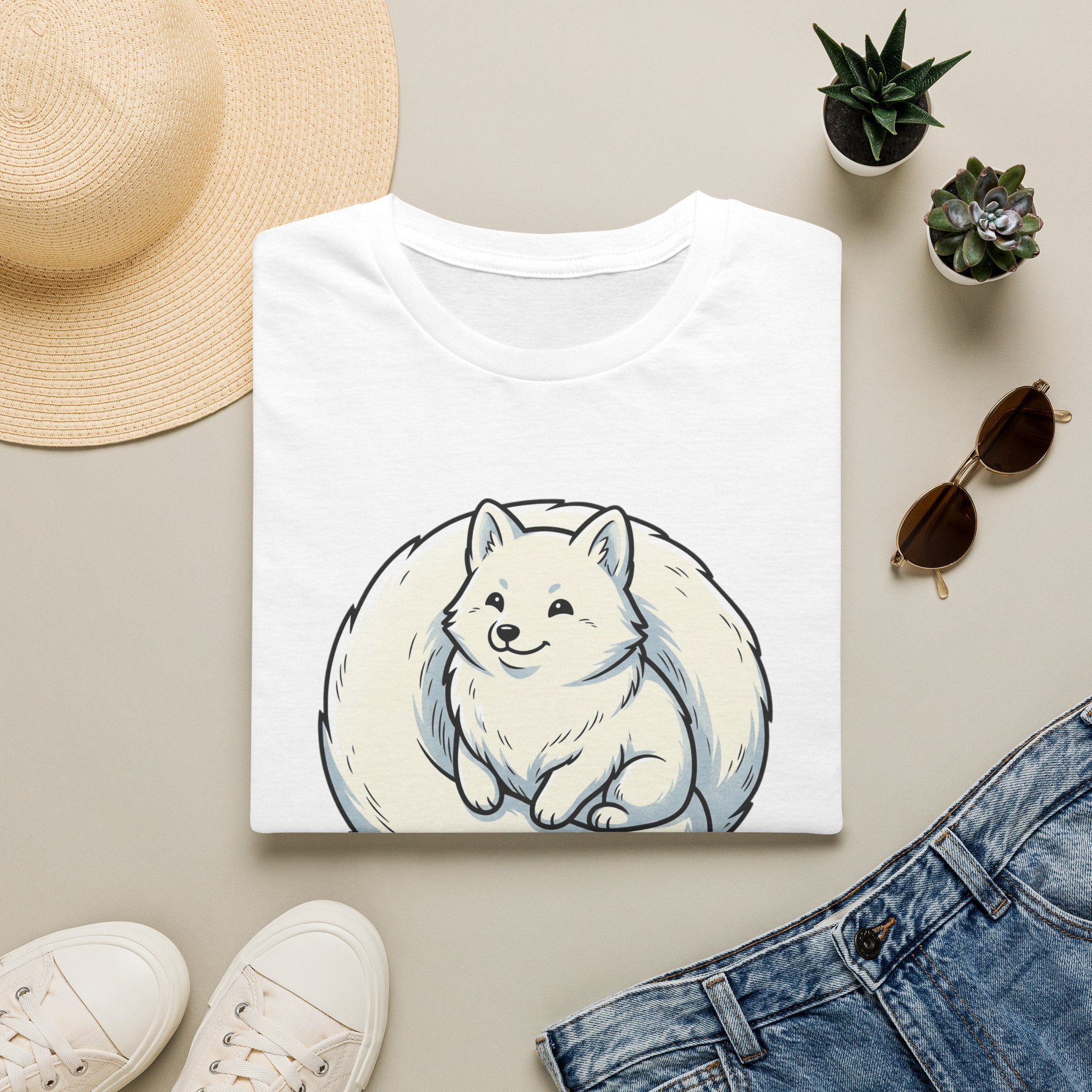 Arctic Fluff Fox T-Shirt — Cute White Fox Circle Illustration
