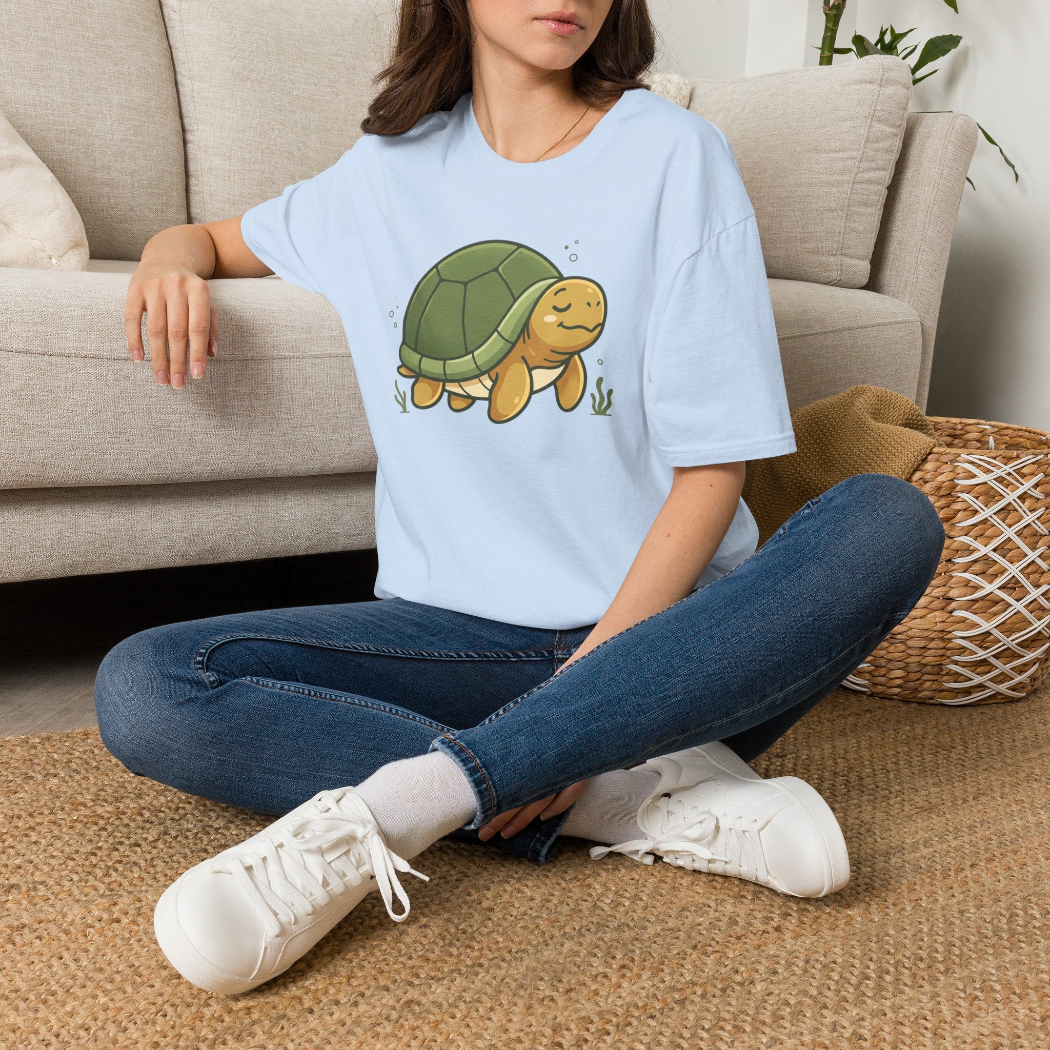 Cute Cartoon Turtle T-Shirt — Relaxed Sea Turtle Graphic Tee