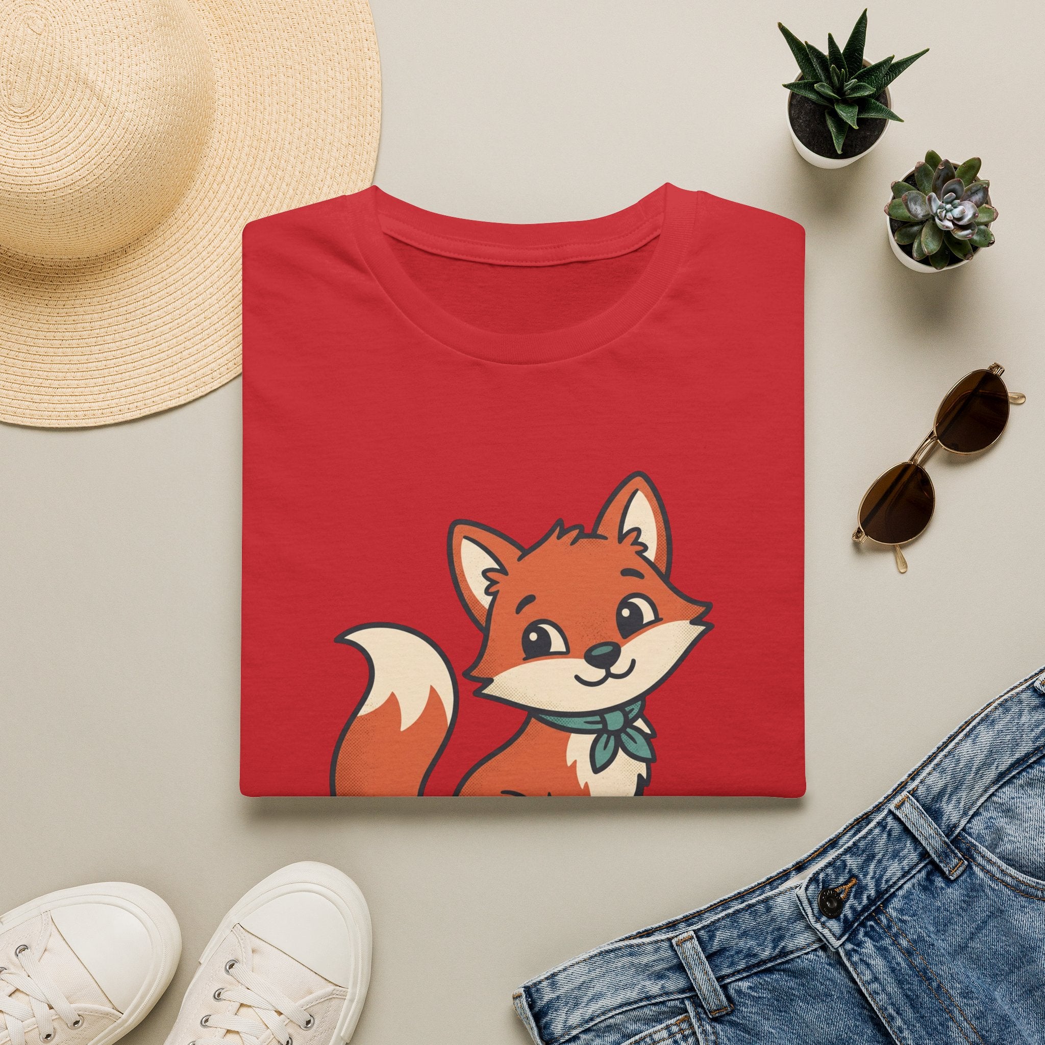 Fox Cartoon T‑Shirt — Cute Red Fox Graphic Tee for Kids & Adults