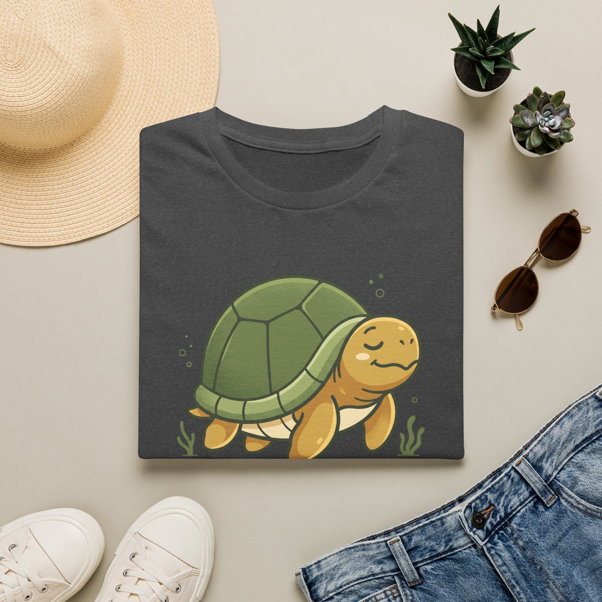 Cute Cartoon Turtle T-Shirt — Relaxed Sea Turtle Graphic Tee