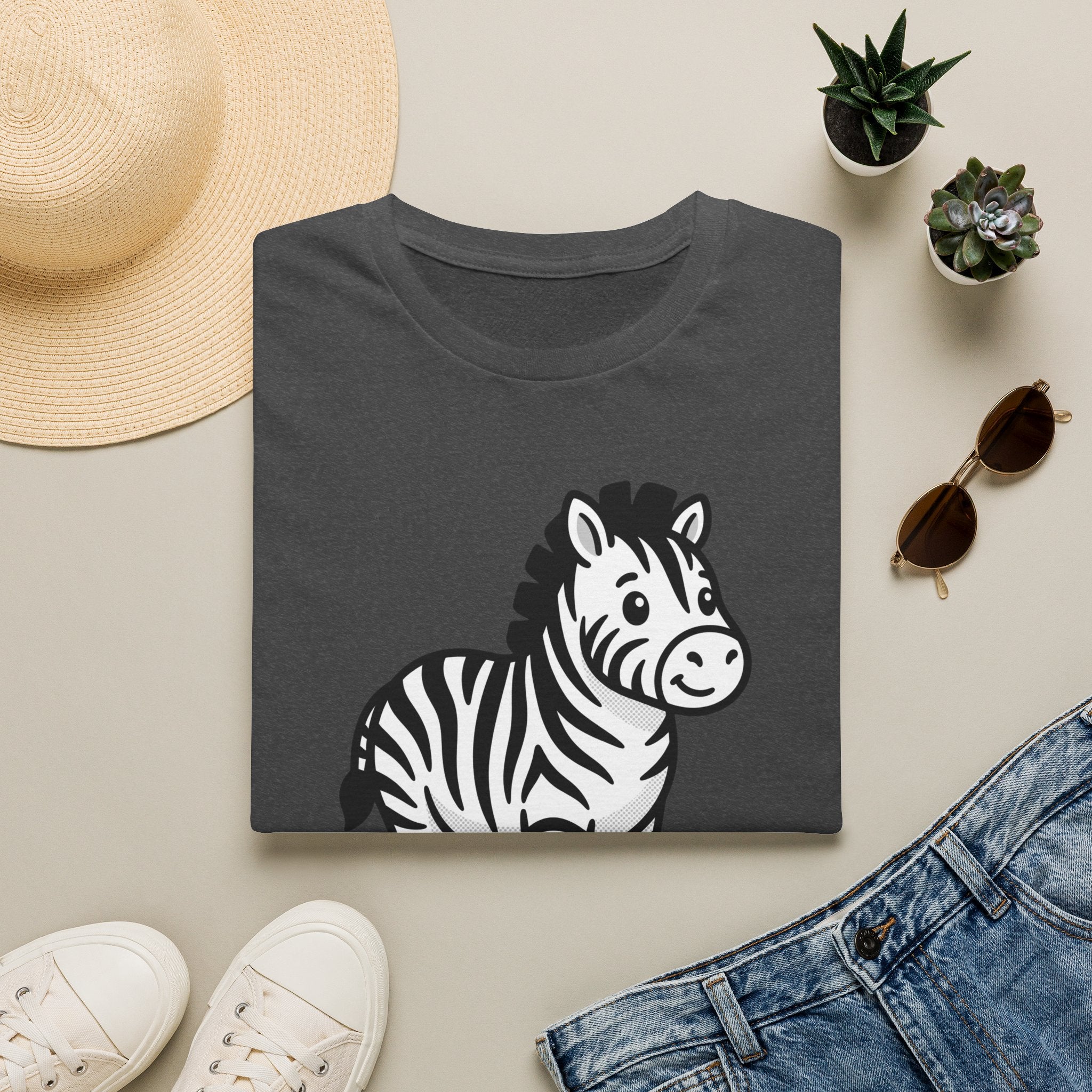 Zebra Cute Cartoon T-Shirt — Adorable Playful Animal Tee for Kids & Animal Lovers