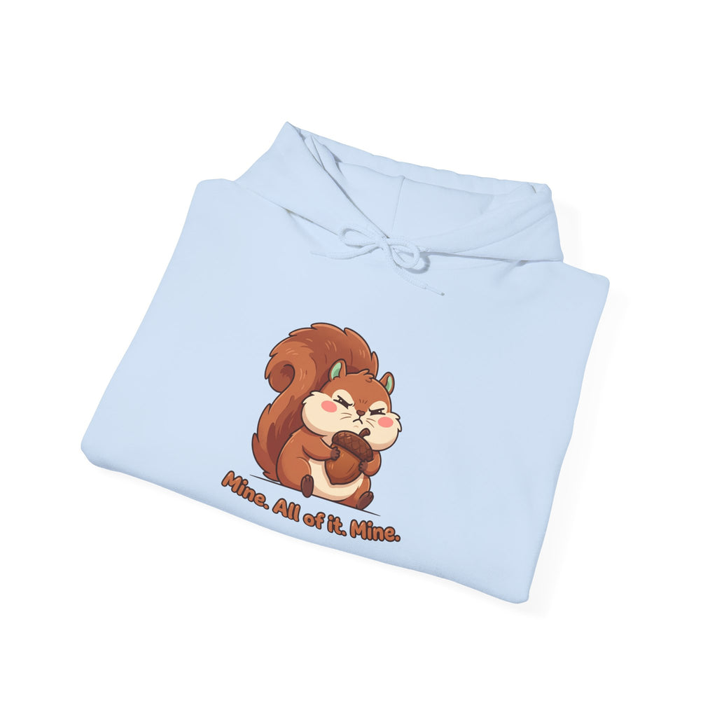 Squirrel Hug Hoodie — Cute Cartoon Squirrel "Nuts, All of It, Please" Pullover