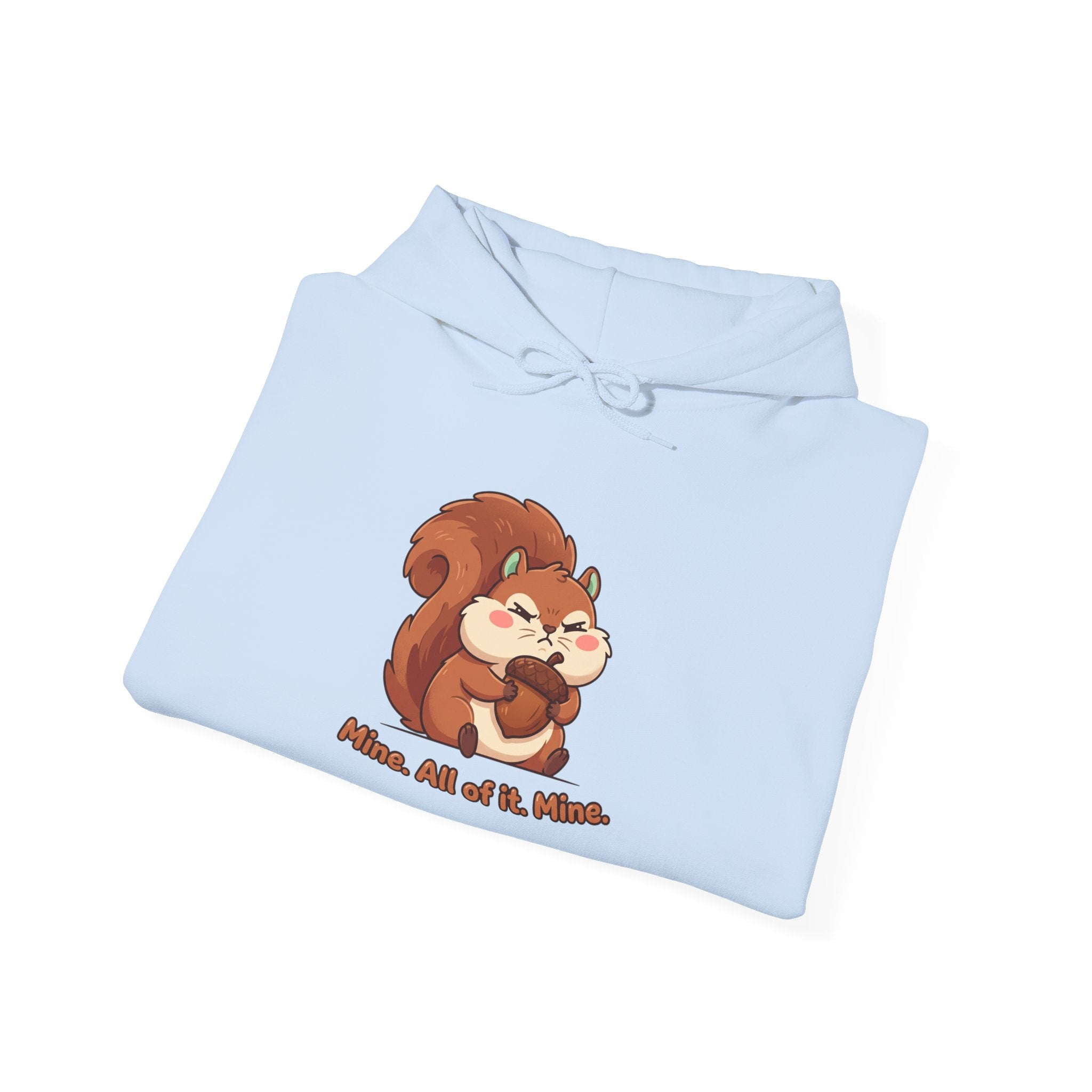 Squirrel Hug Hoodie — Cute Cartoon Squirrel "Nuts, All of It, Please" Pullover