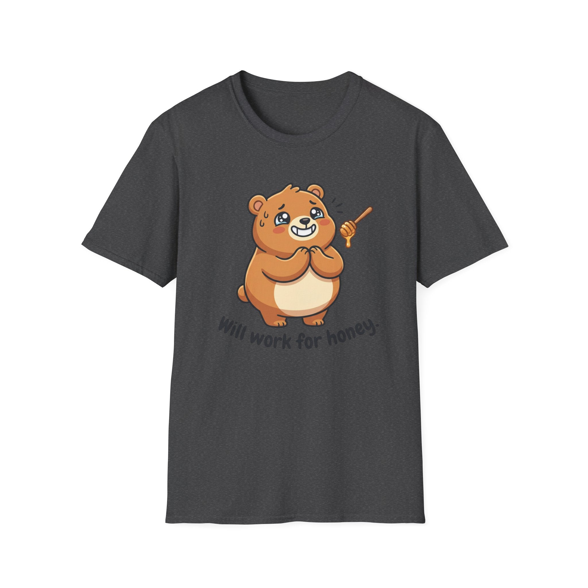 Bear Illustration T-Shirt — "Will Work for Honey" Cute Cartoon Tee for Animal Lovers